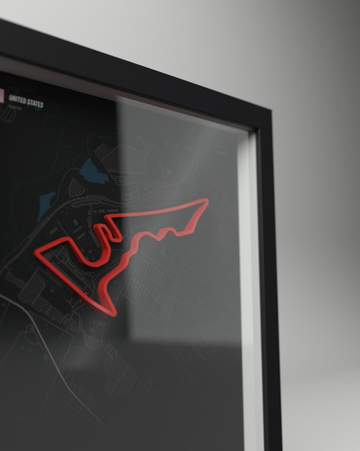 Circuit of the Americas 3D circuit frame, black frame, close-up of the raised track