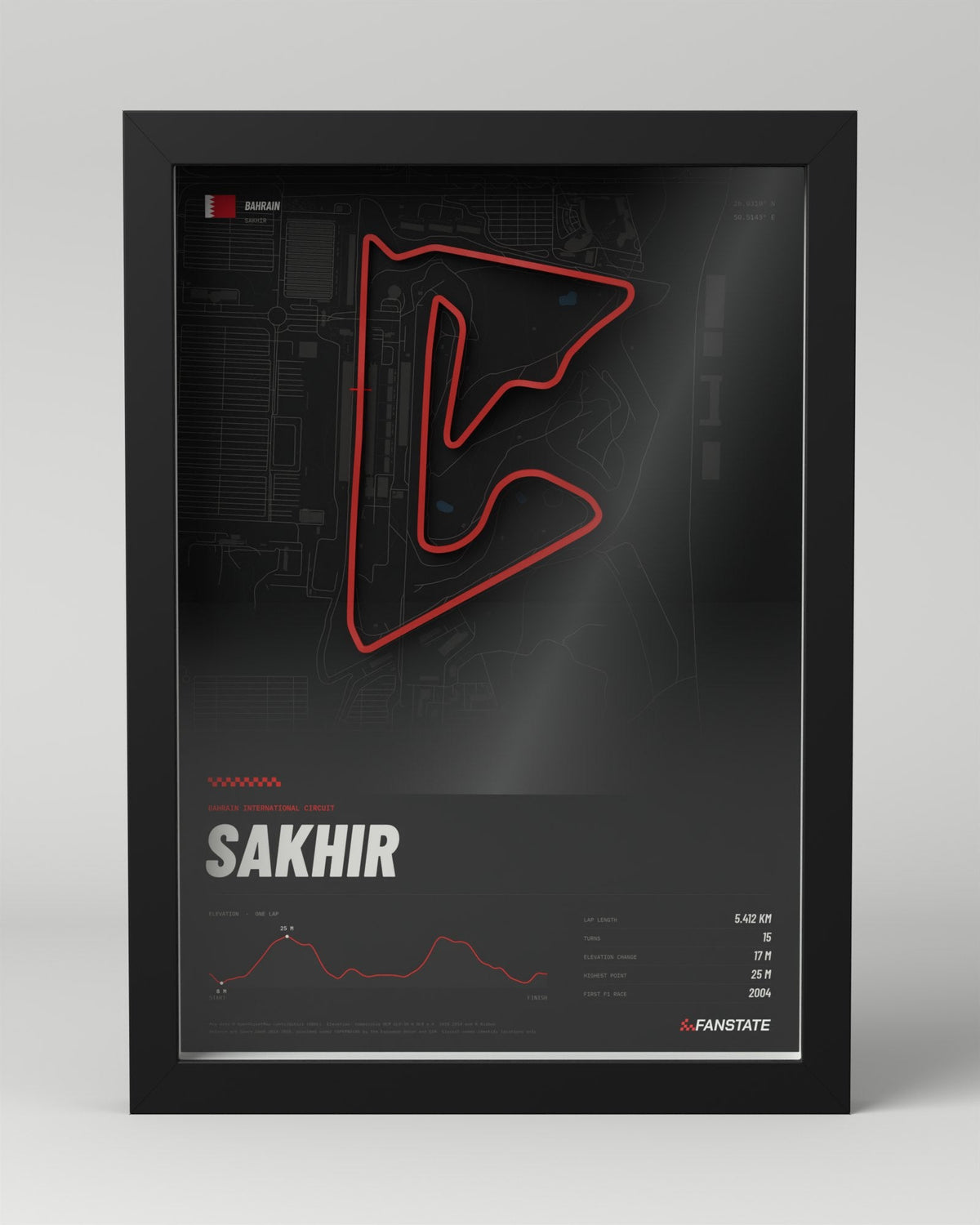 Bahrain 3D circuit frame, black frame, front view