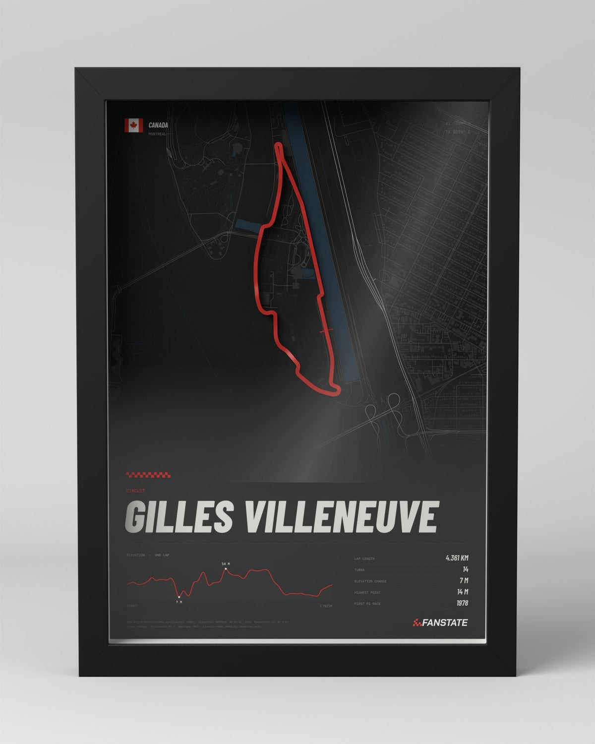 Gilles Villeneuve 3D circuit frame, black frame, front view