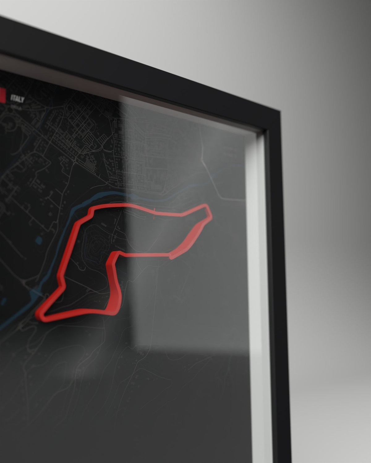 Imola 3D circuit frame, black frame, close-up of the raised track