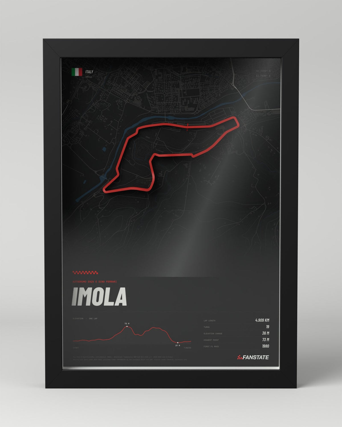 Imola 3D circuit frame, black frame, front view