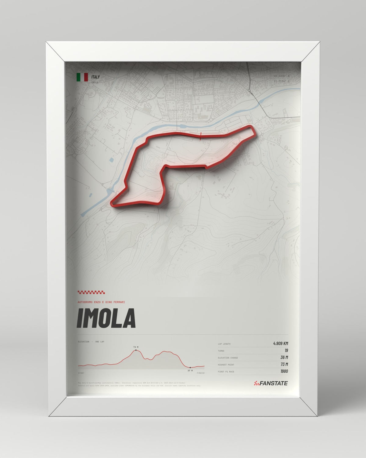 Imola 3D circuit frame, white frame, front view