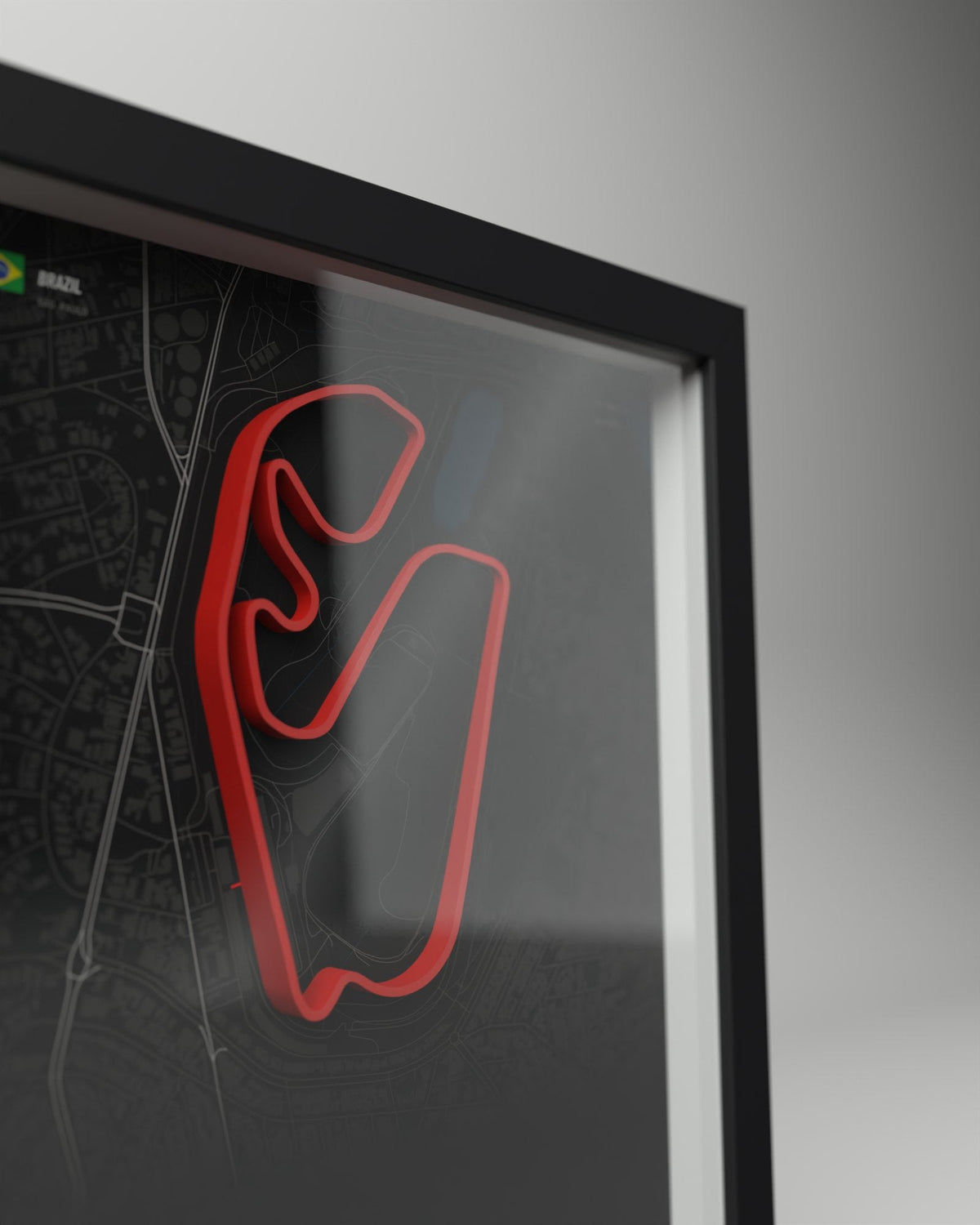 Interlagos 3D circuit frame, black frame, close-up of the raised track