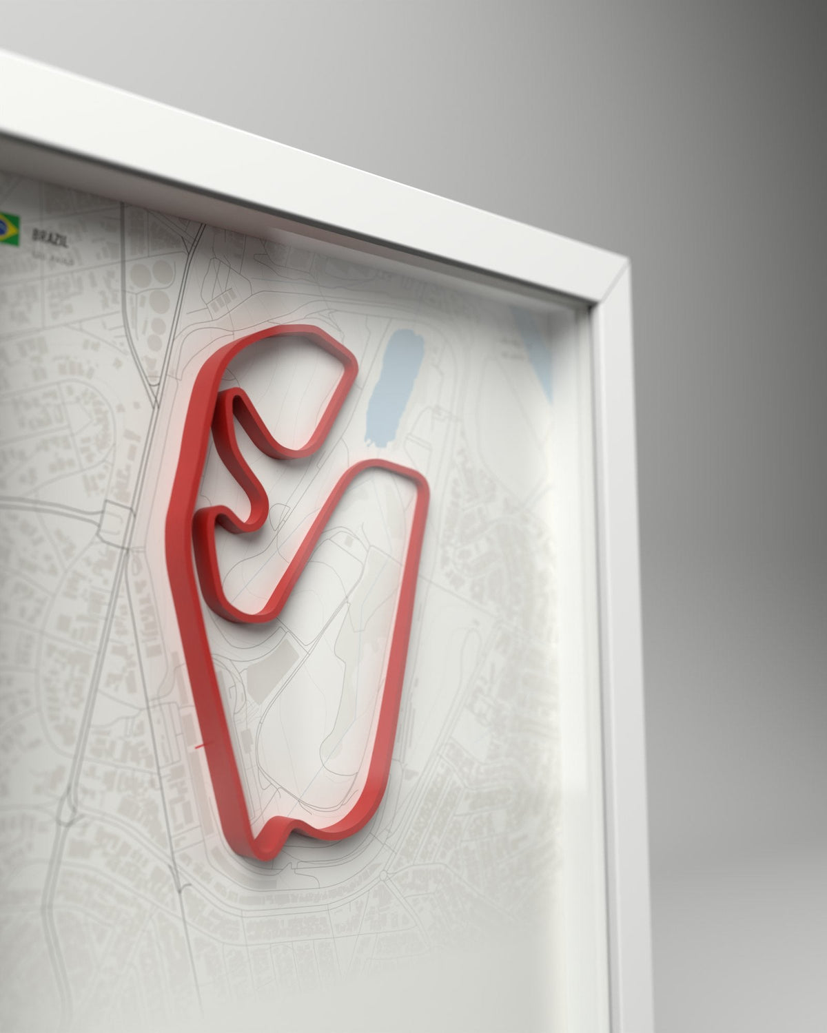Interlagos 3D circuit frame, white frame, close-up of the raised track