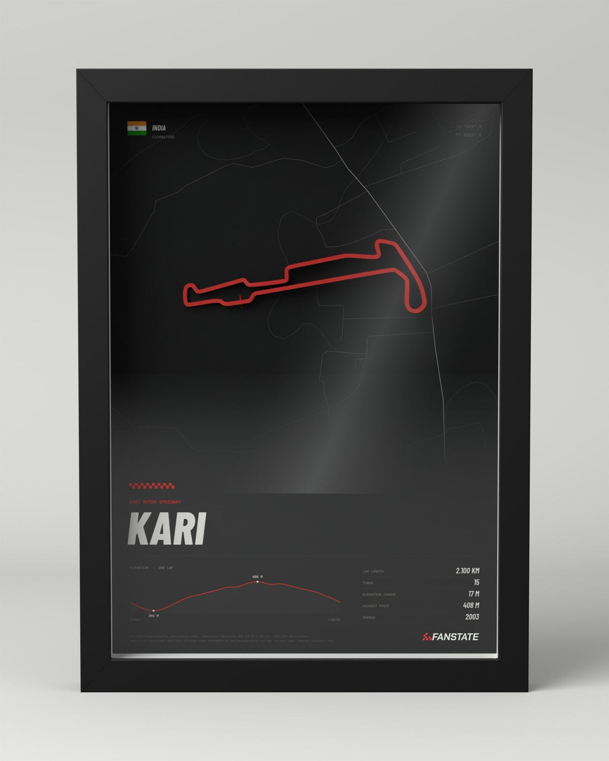 Kari Motor Speedway 3D circuit frame, black frame, front view