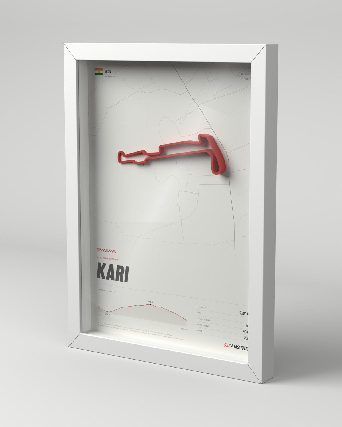Kari Motor Speedway 3D circuit frame, white frame, three-quarter view