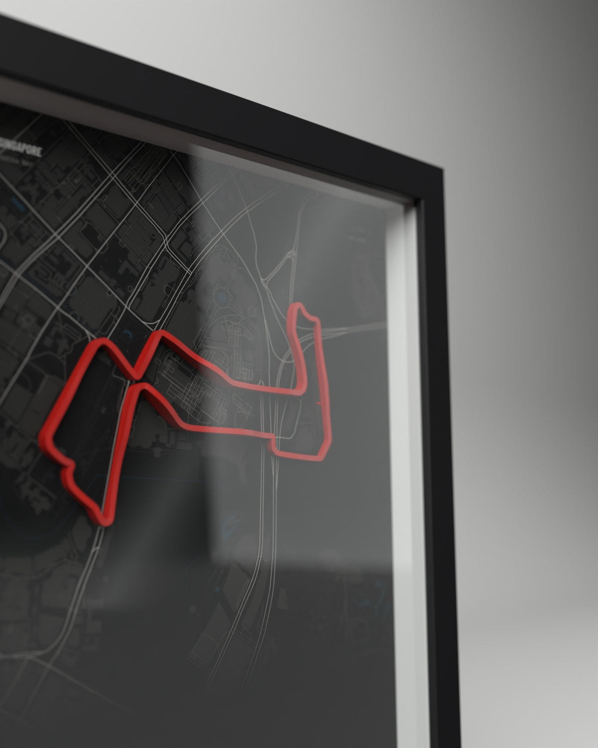 Marina Bay 3D circuit frame, black frame, close-up of the raised track