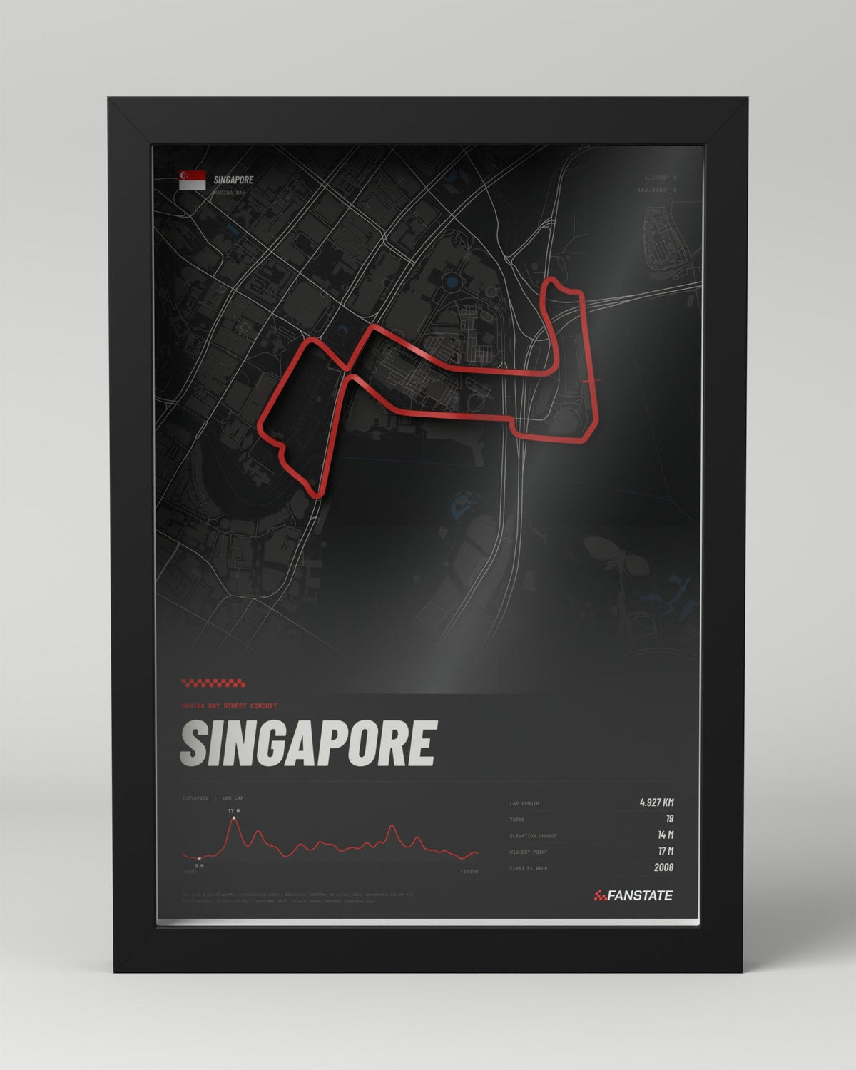 Marina Bay 3D circuit frame, black frame, front view