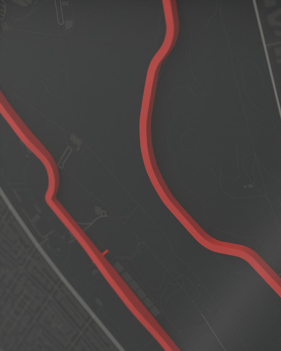 Melbourne 3D circuit frame, black frame, detail of the raised track