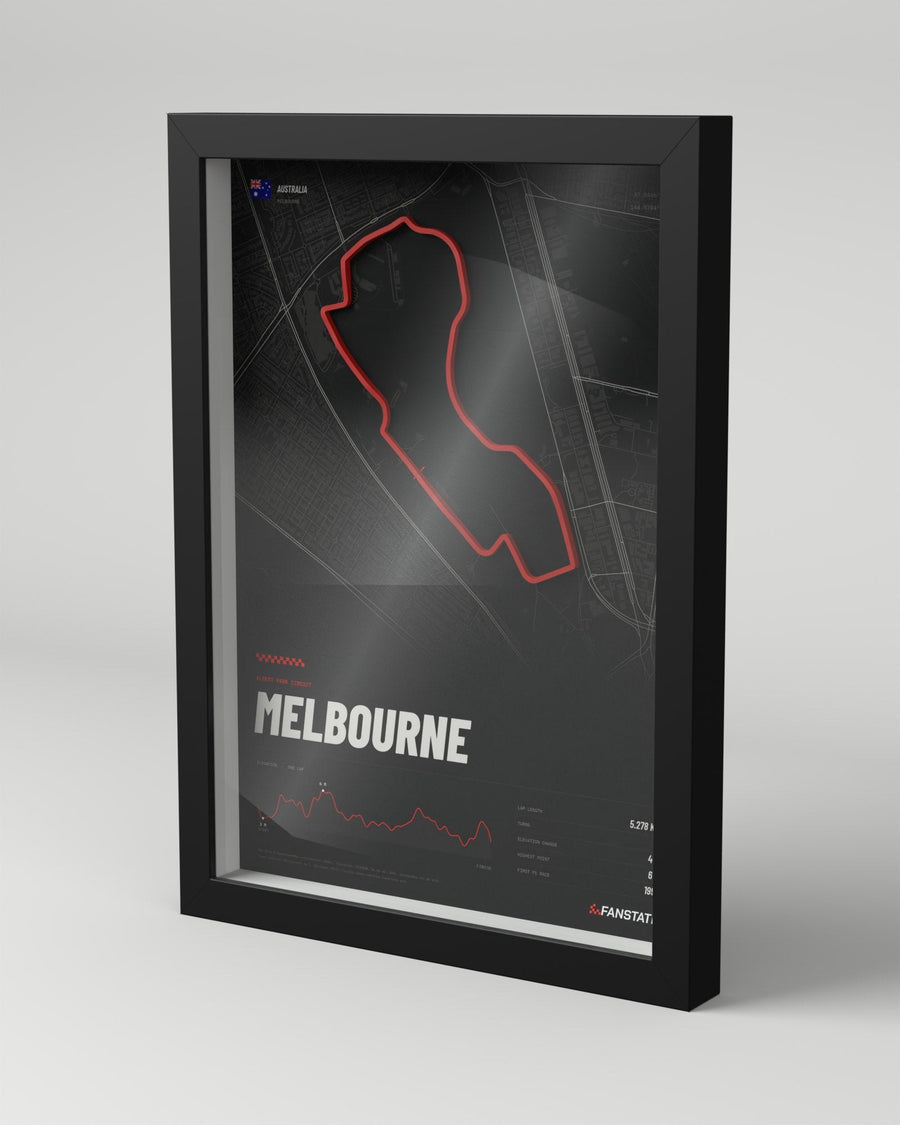 Melbourne 3D circuit frame, black frame, three-quarter view
