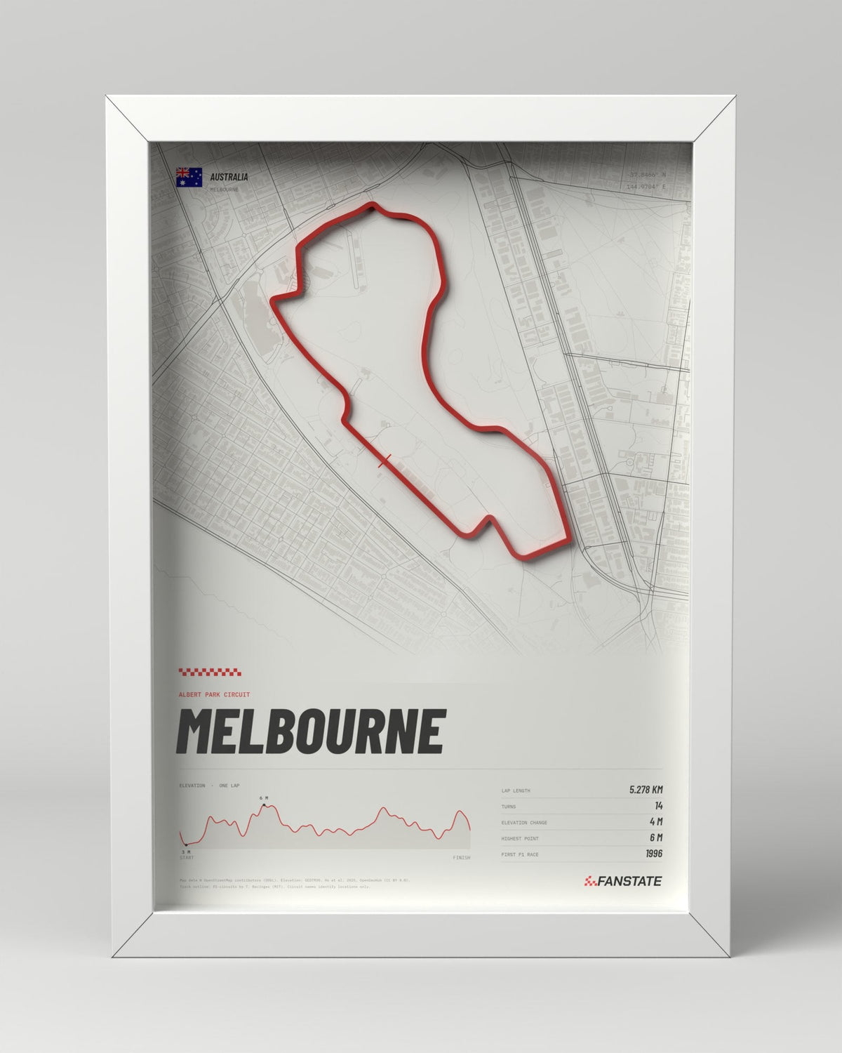 Melbourne 3D circuit frame, white frame, front view