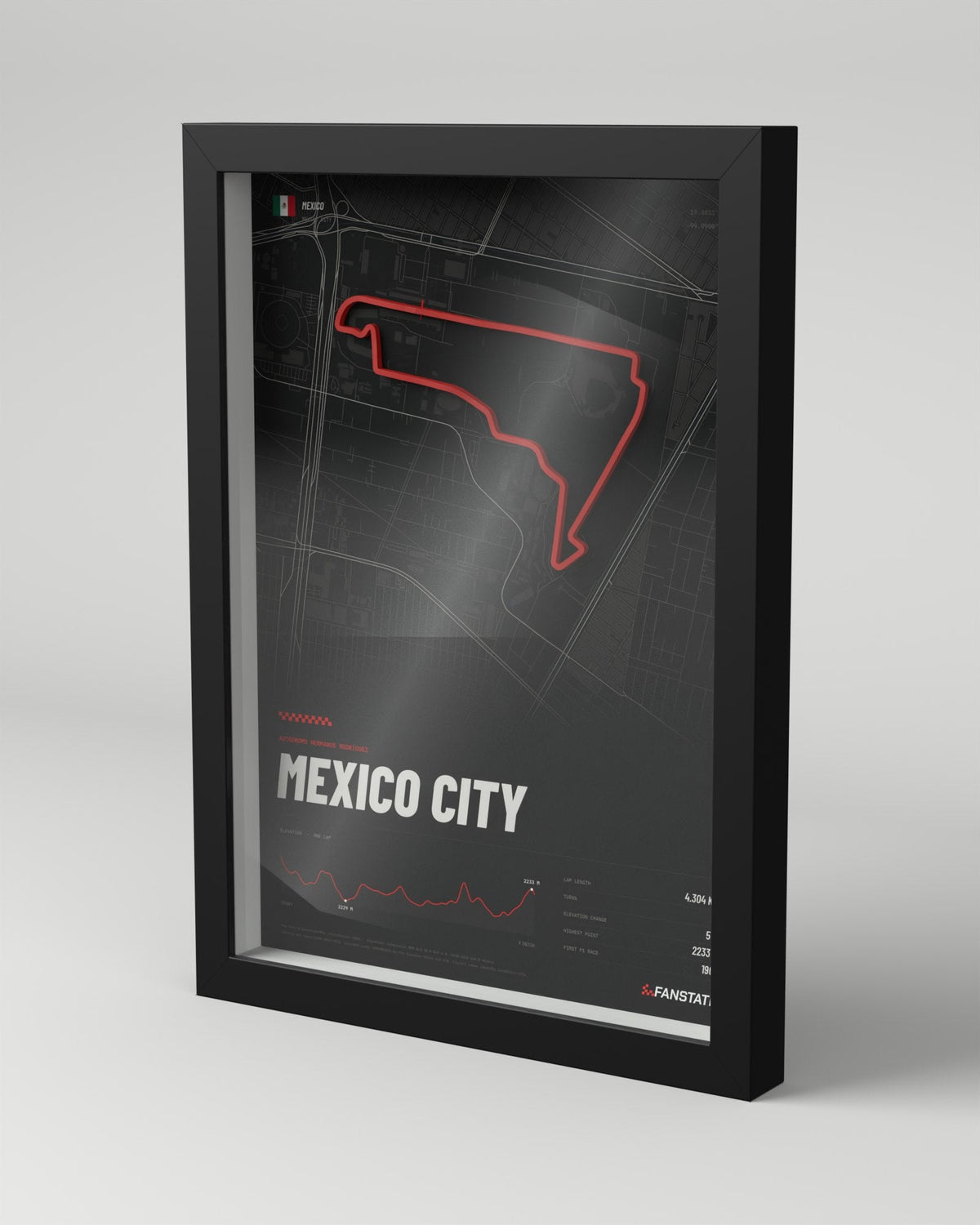 Mexico City 3D circuit frame, black frame, three-quarter view