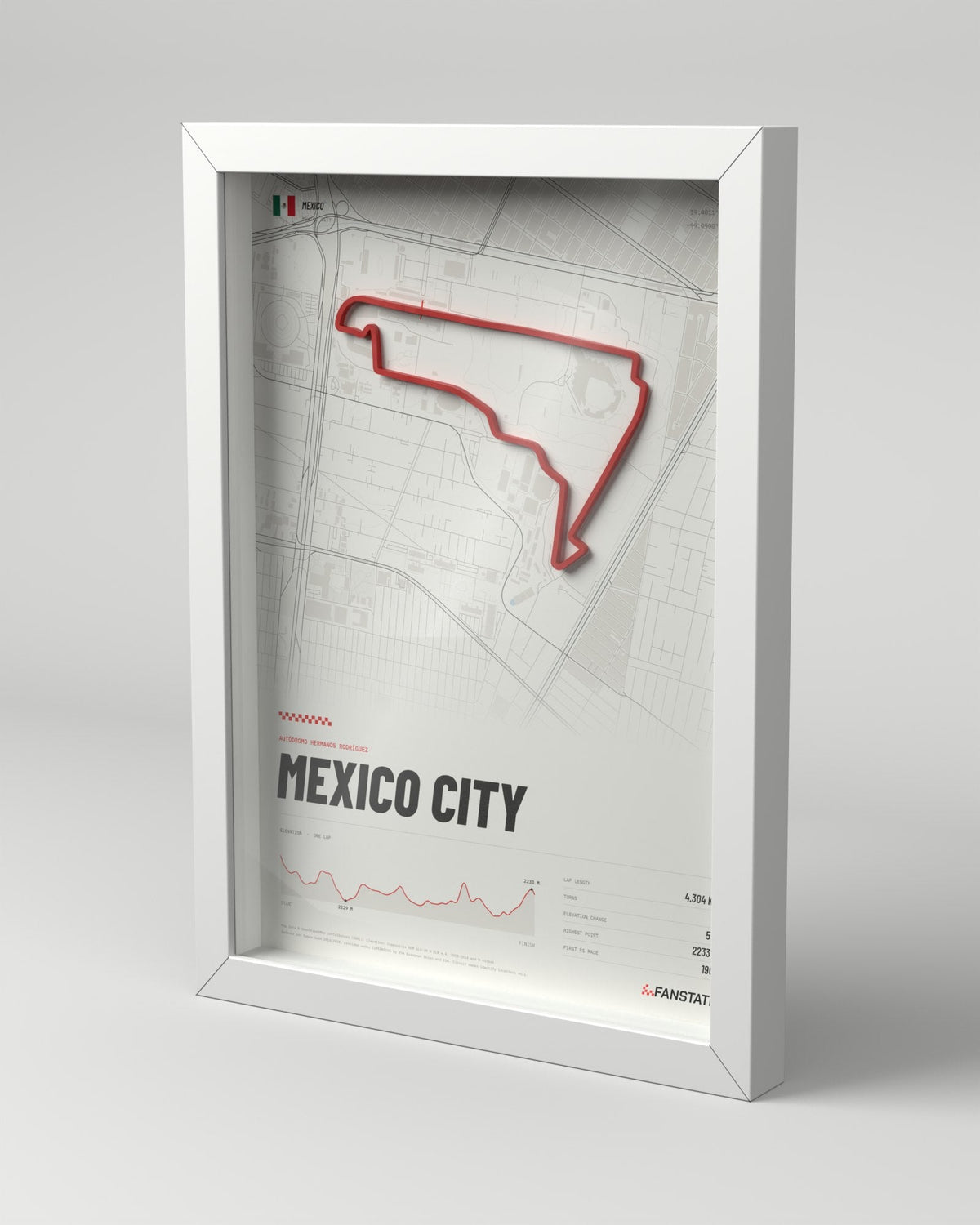Mexico City 3D circuit frame, white frame, three-quarter view