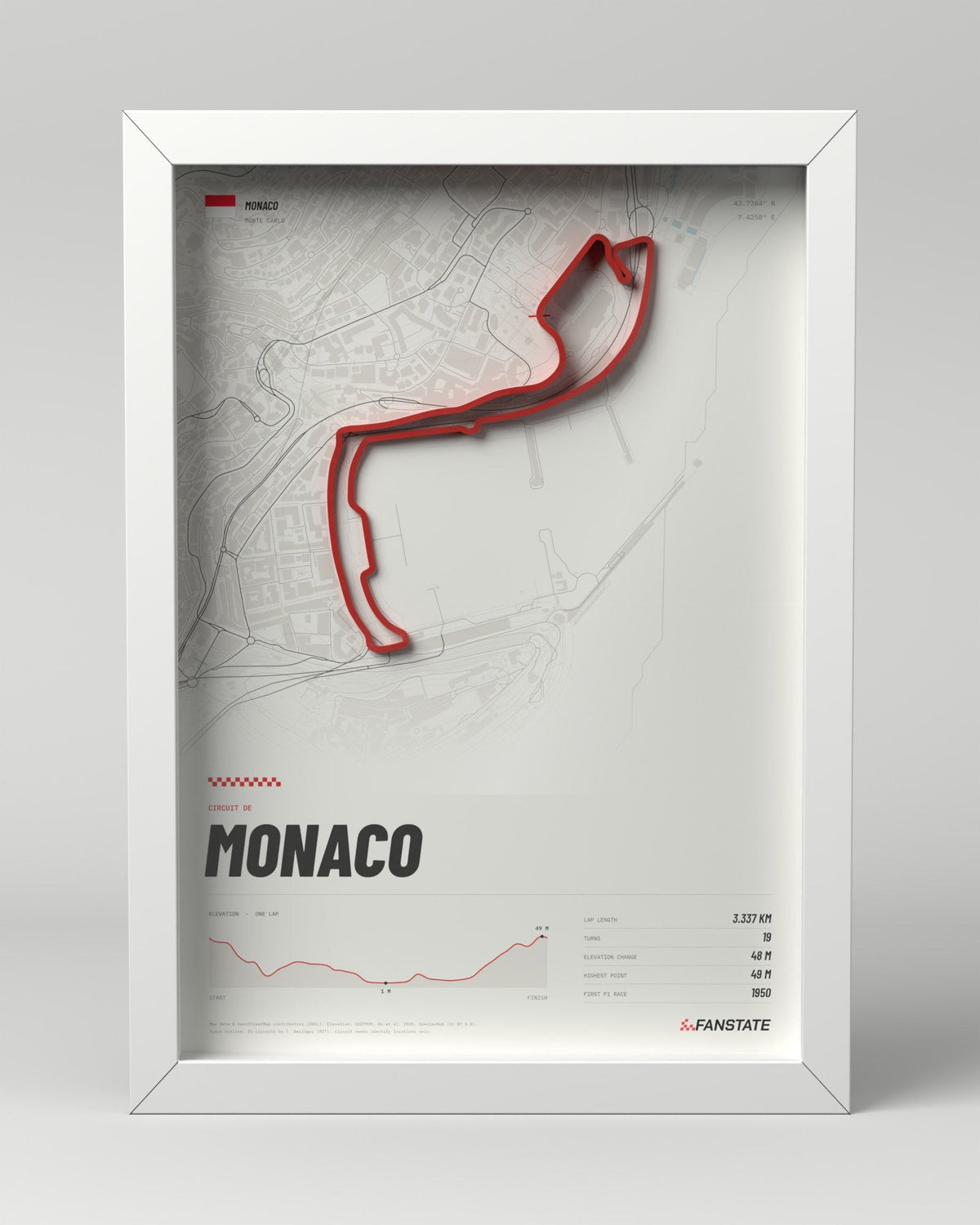 Monaco 3D circuit frame, white frame, front view
