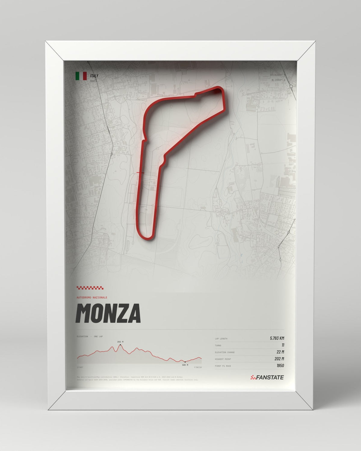 Monza 3D circuit frame, white frame, front view