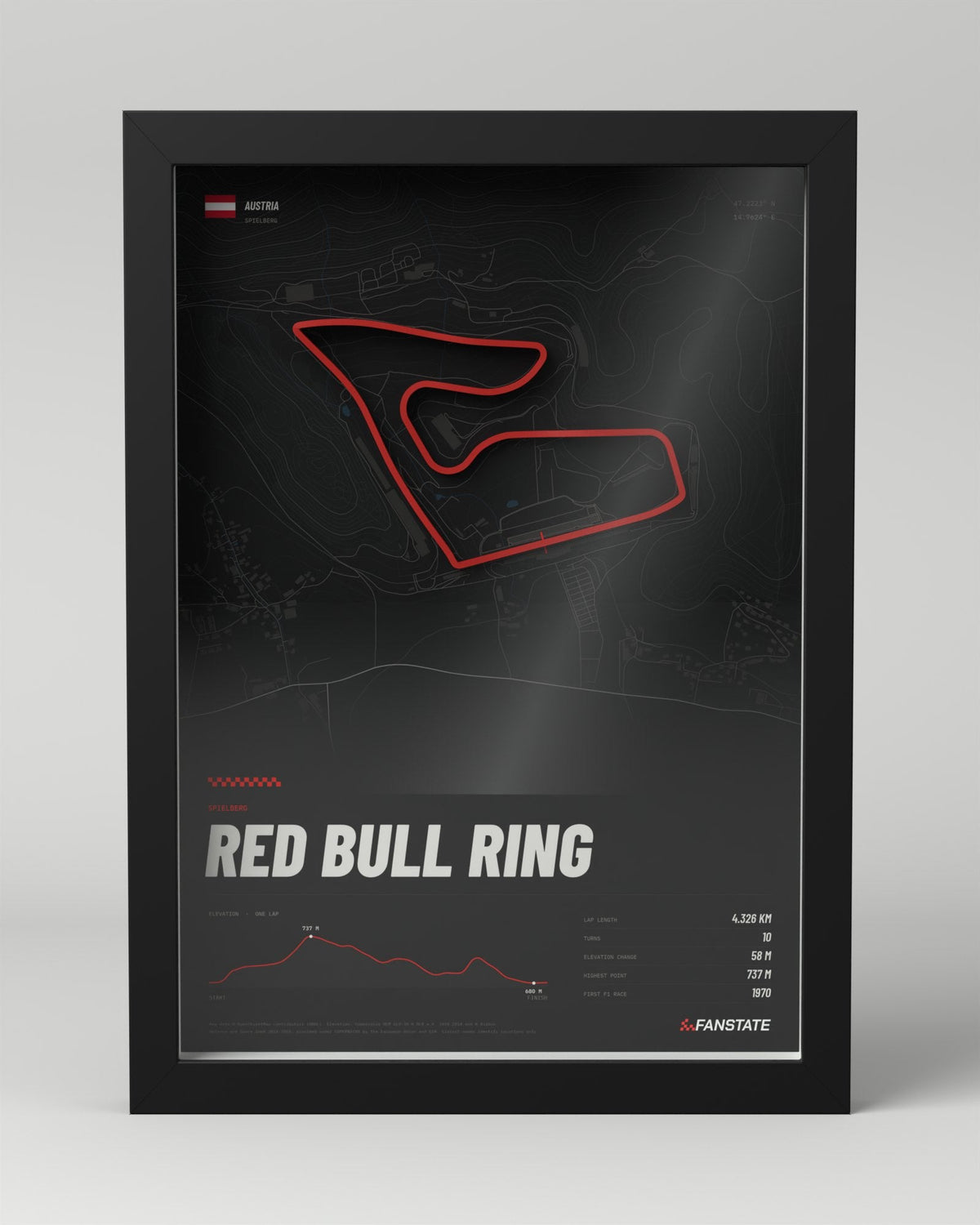 Red Bull Ring 3D circuit frame, black frame, front view