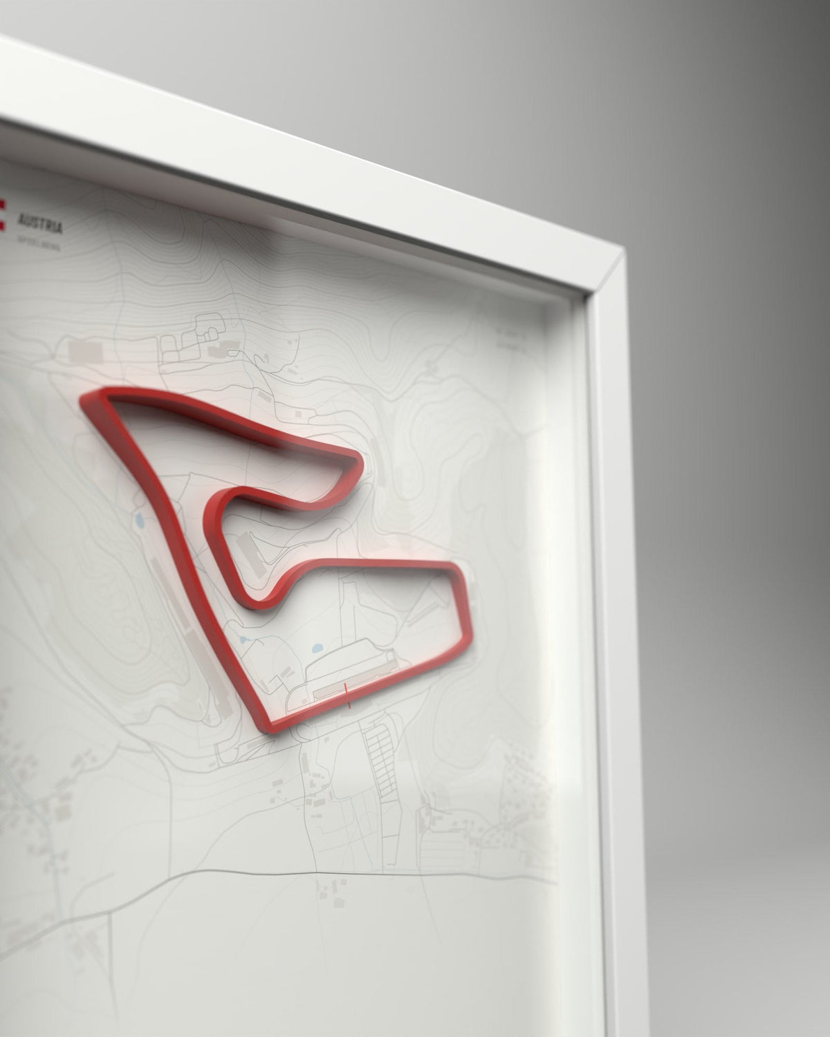 Red Bull Ring 3D circuit frame, white frame, close-up of the raised track