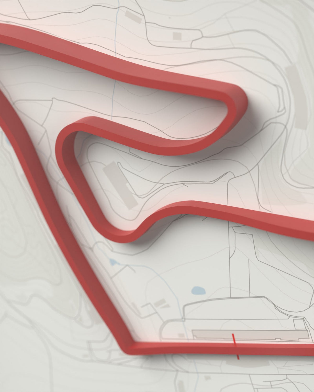 Red Bull Ring 3D circuit frame, white frame, detail of the raised track