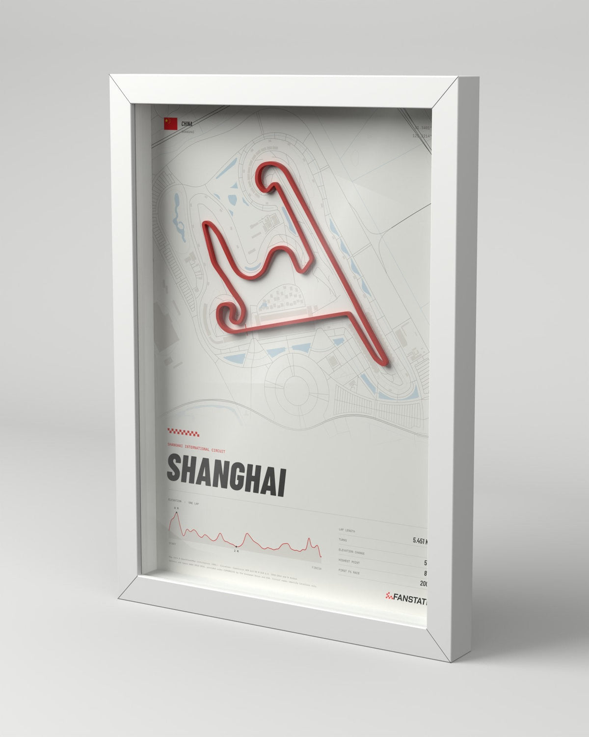 Shanghai 3D circuit frame, white frame, three-quarter view