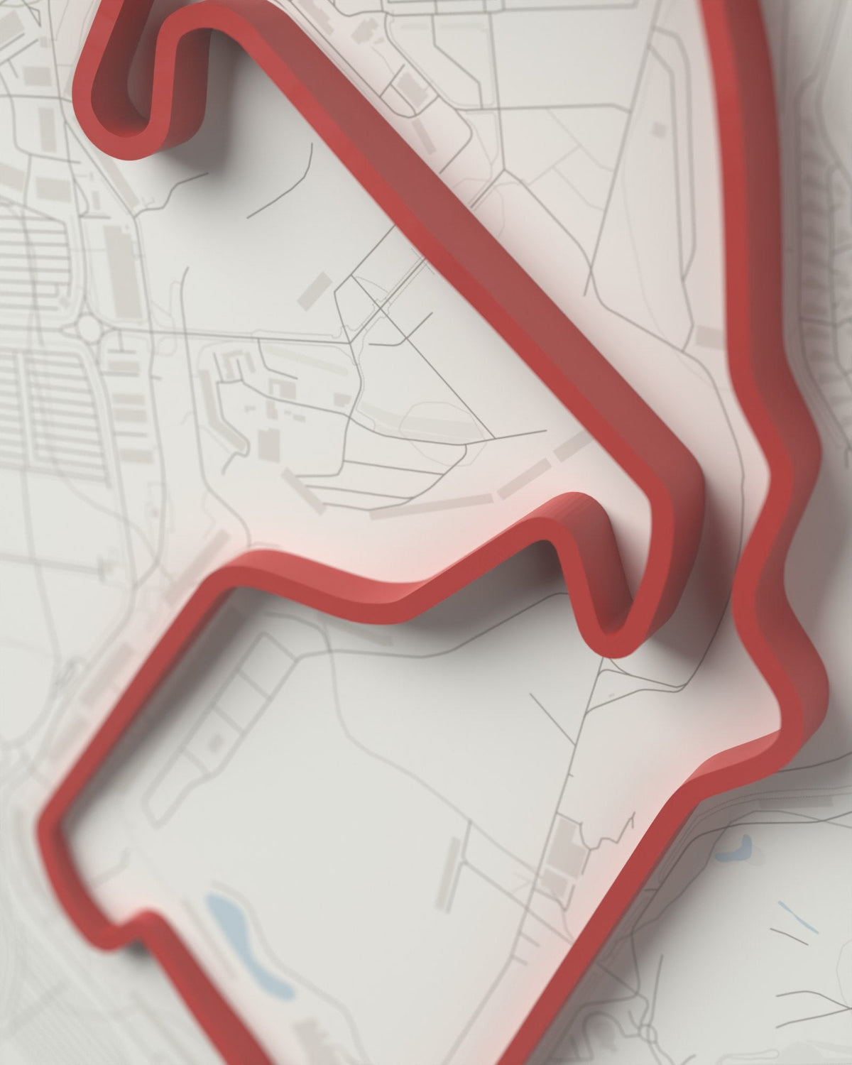 Silverstone 3D circuit frame, white frame, detail of the raised track