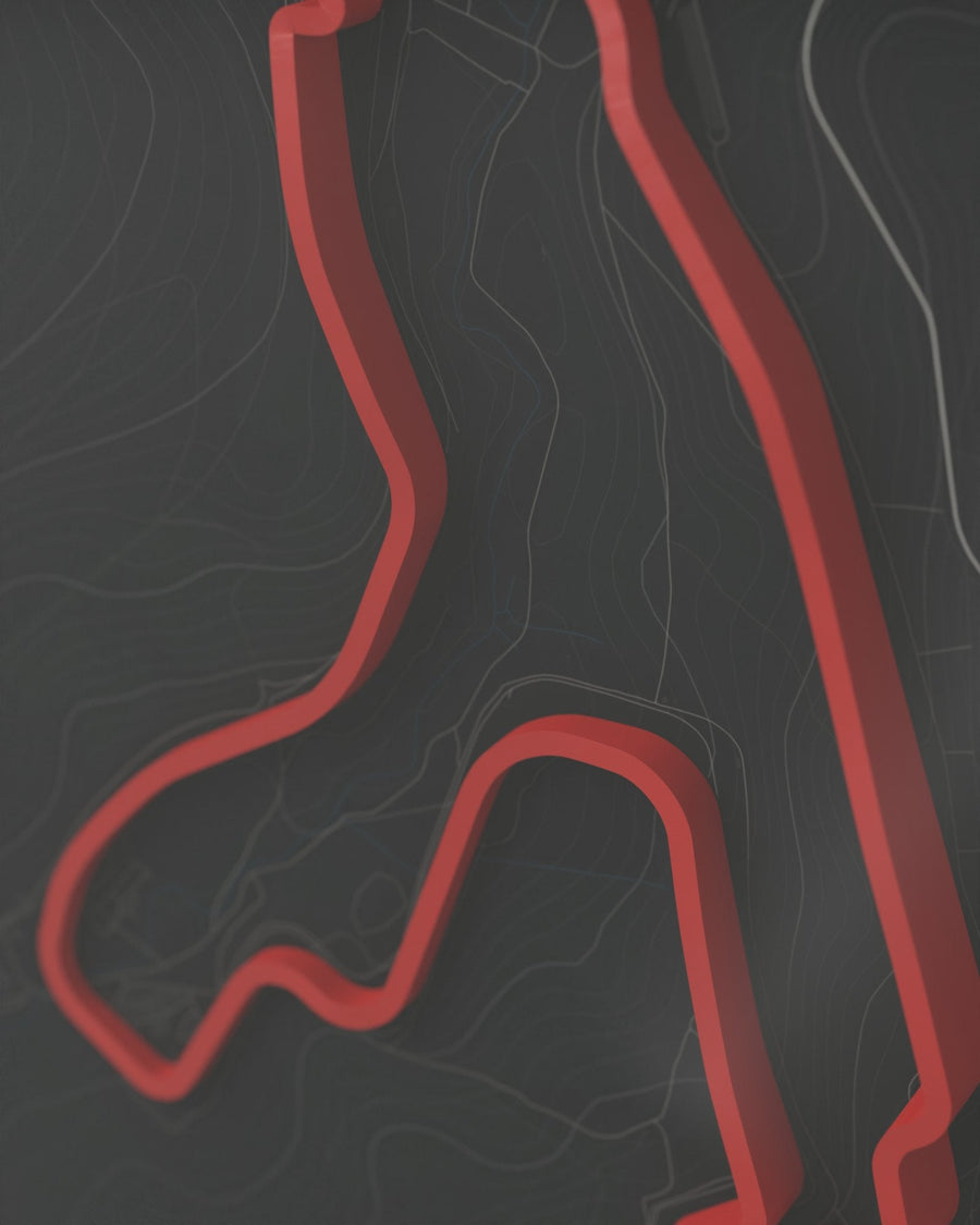 Spa-Francorchamps 3D circuit frame, black frame, detail of the raised track