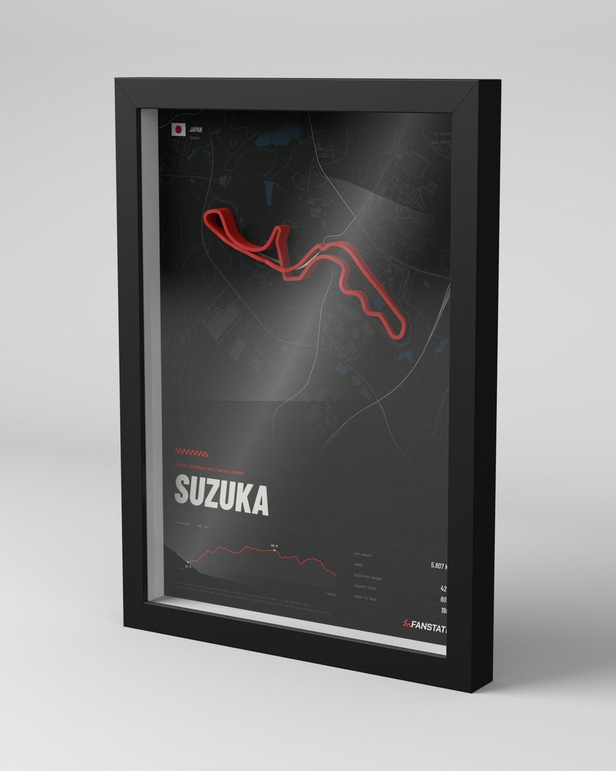 Suzuka 3D circuit frame, black frame, three-quarter view