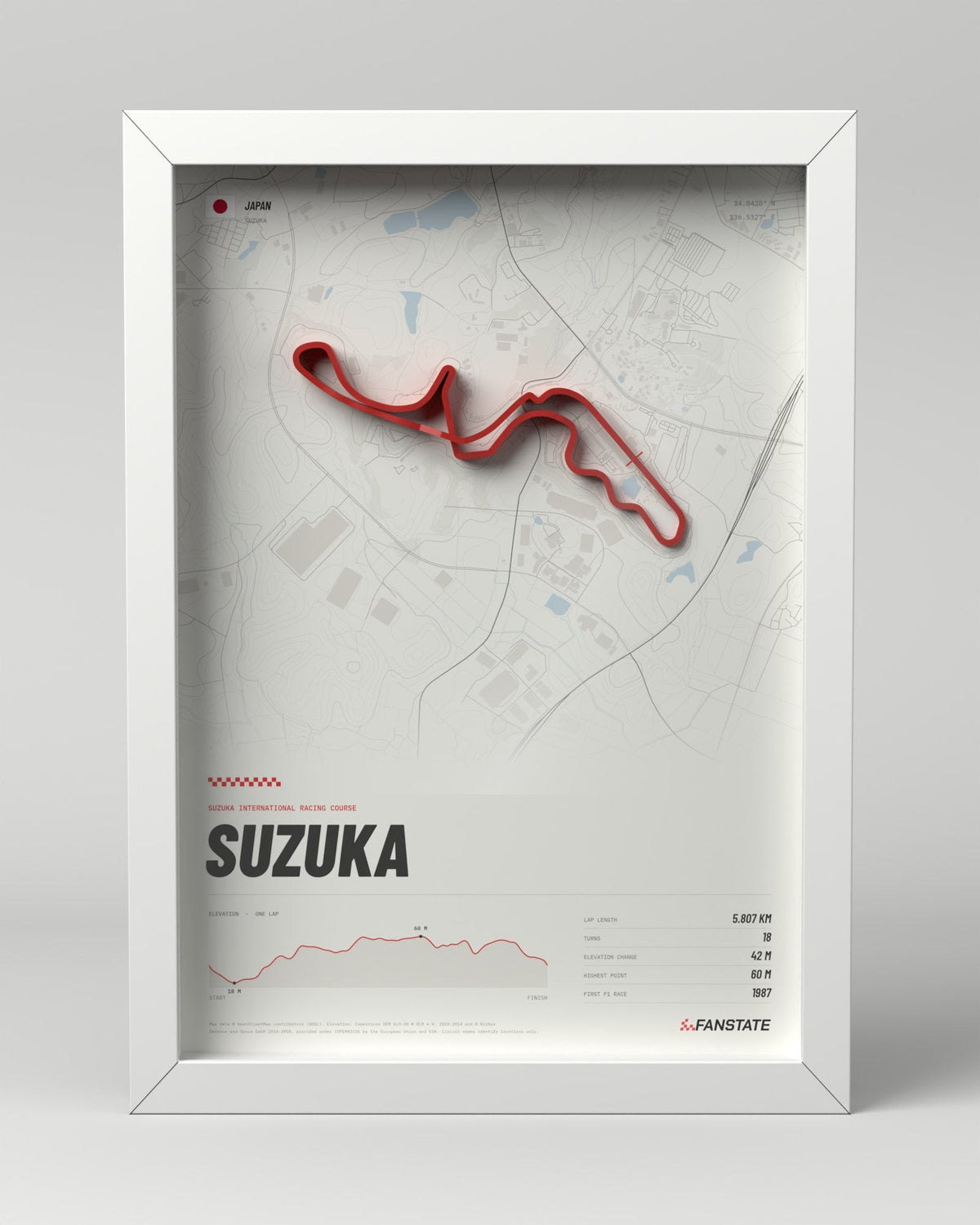 Suzuka 3D circuit frame, white frame, front view