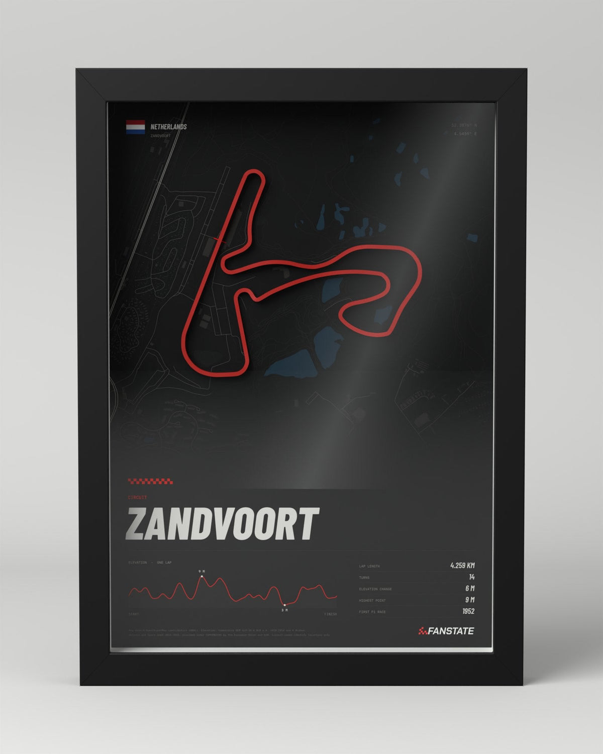 Zandvoort 3D circuit frame, black frame, front view