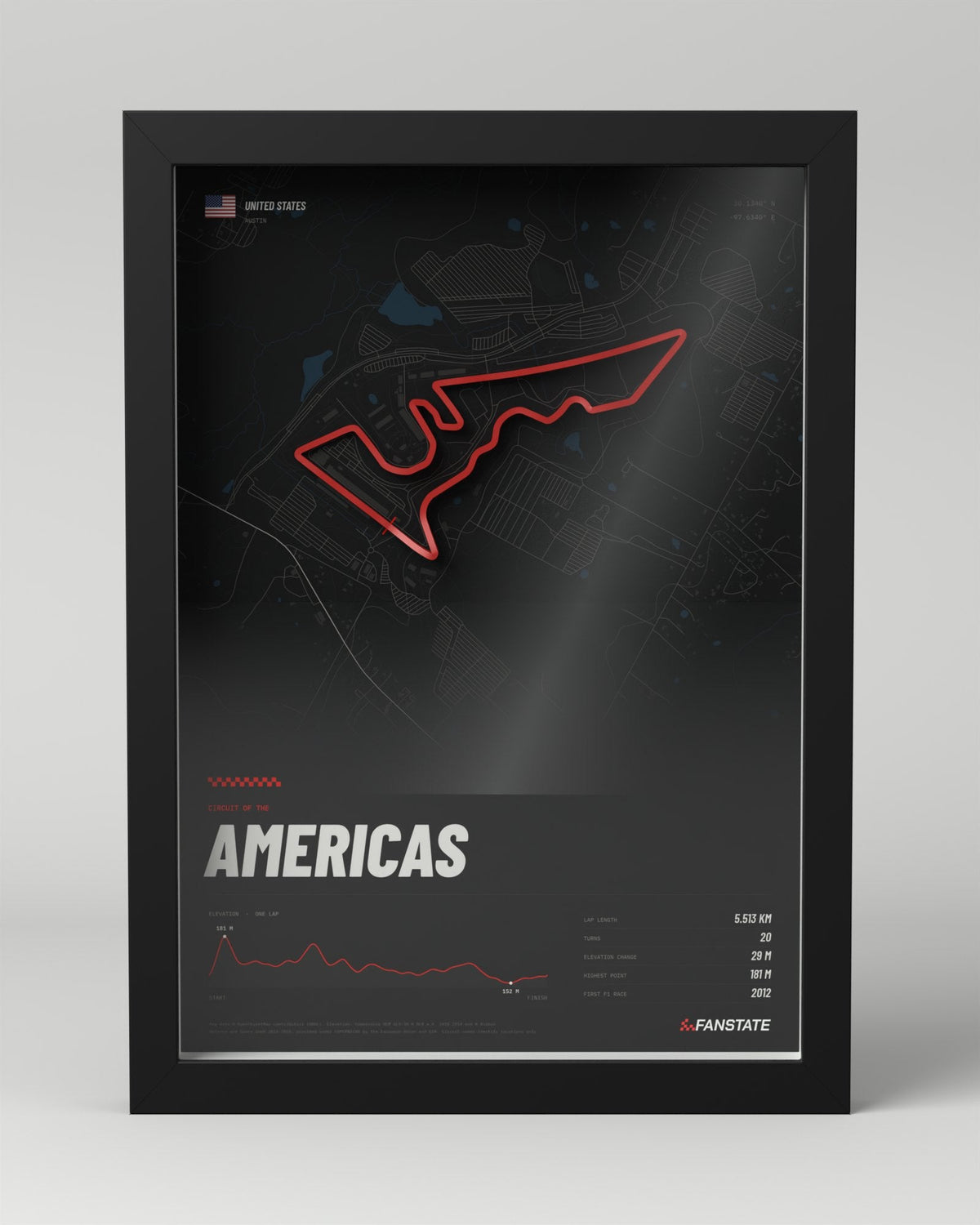 Circuit of the Americas 3D circuit frame, black frame, front view