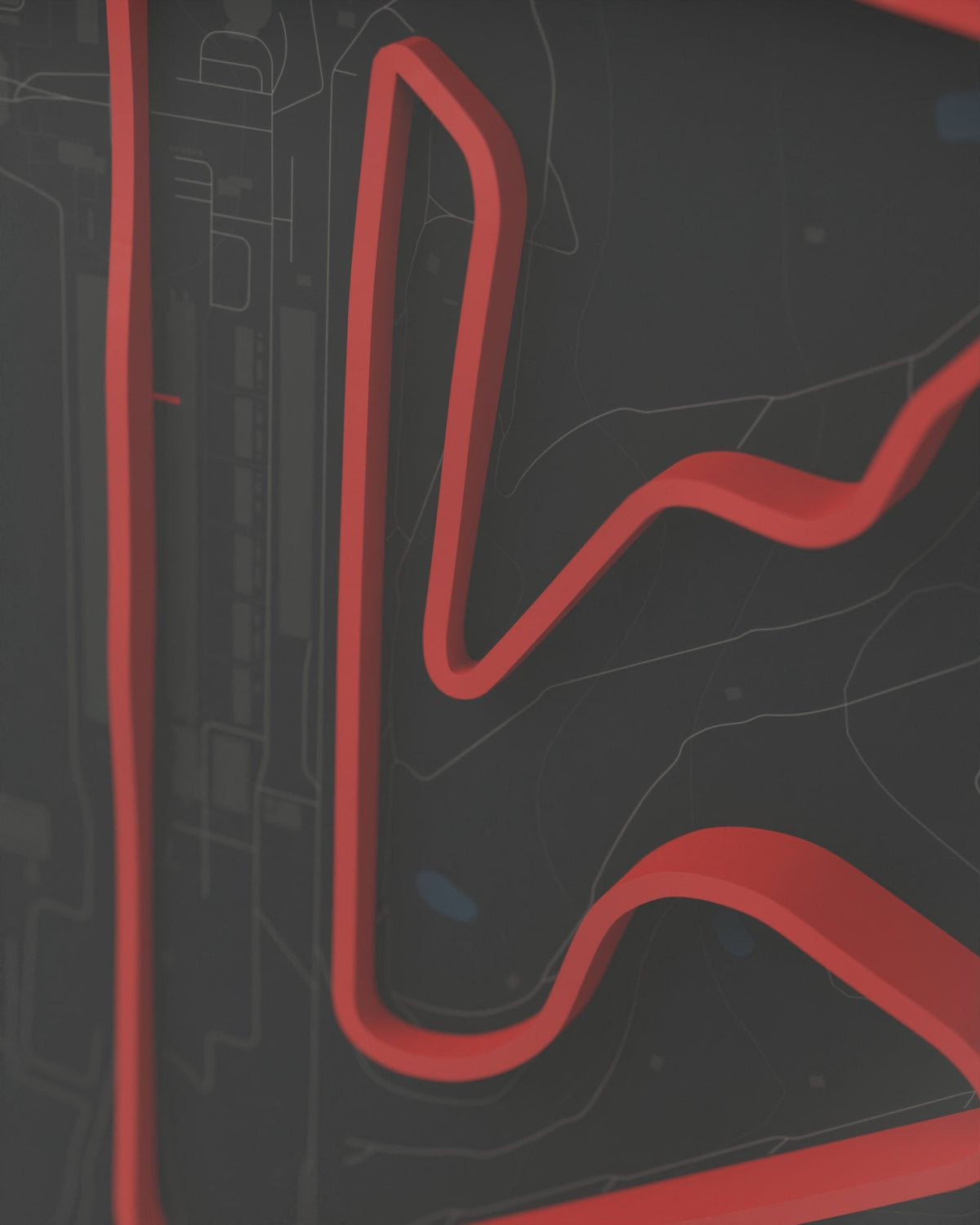 Bahrain 3D circuit frame, black frame, detail of the raised track