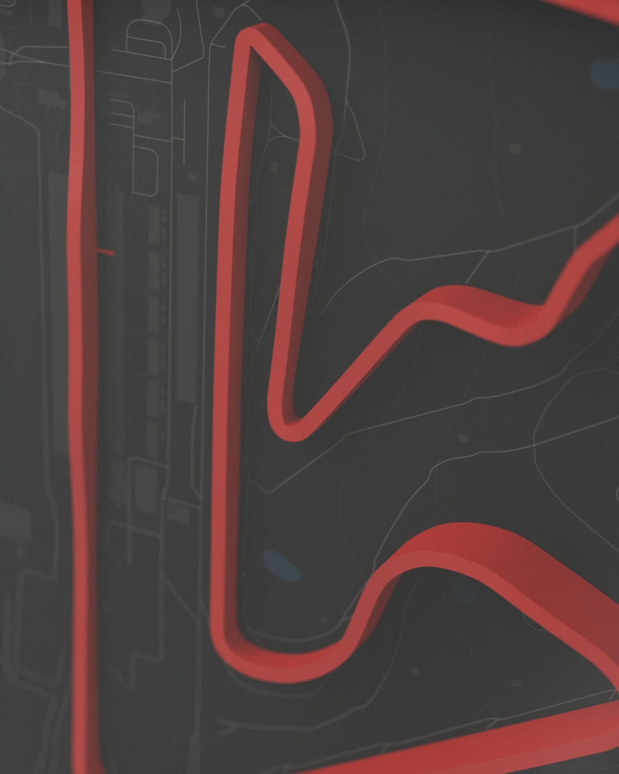 Bahrain 3D circuit frame, black frame, detail of the raised track