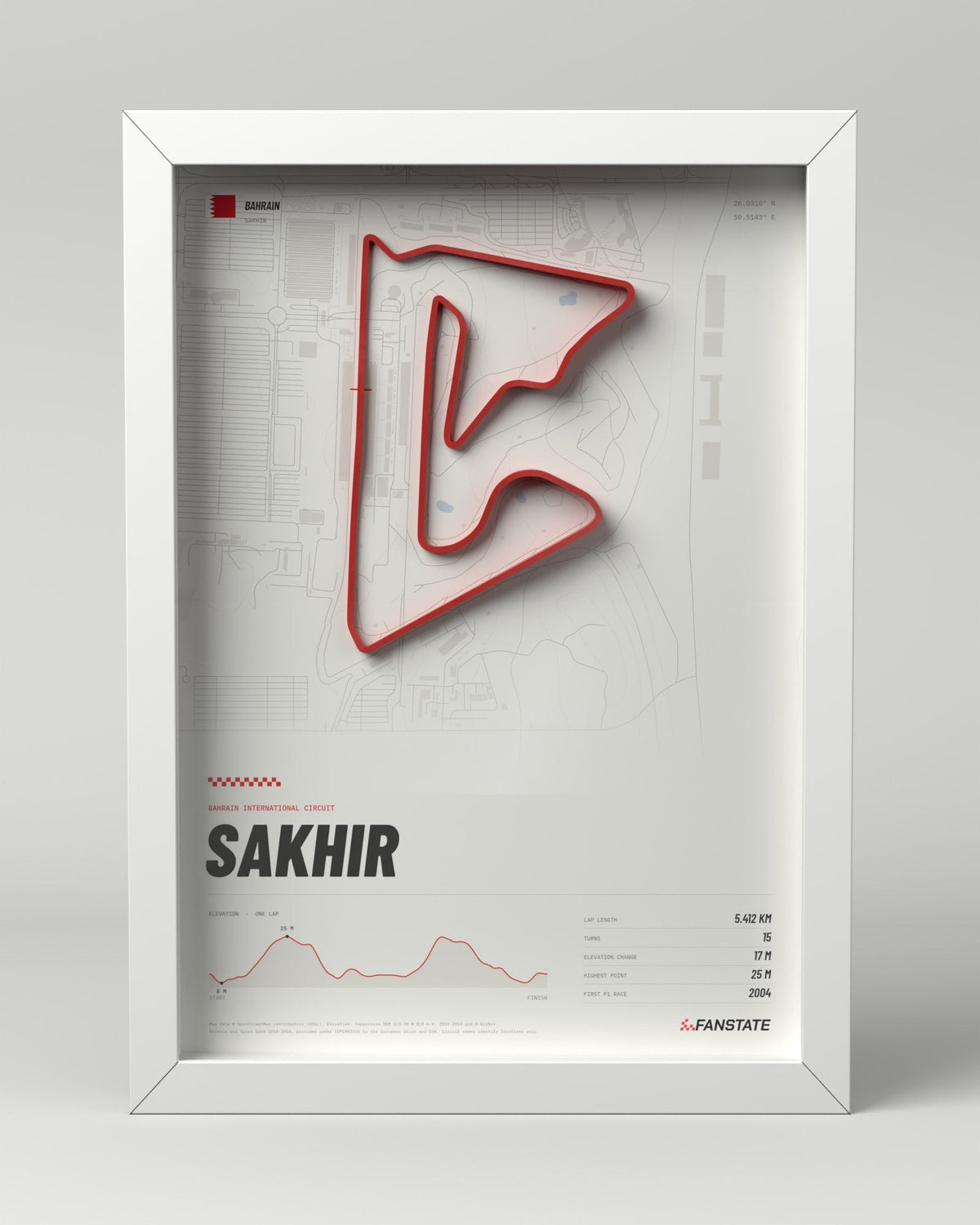 Bahrain 3D circuit frame, white frame, front view