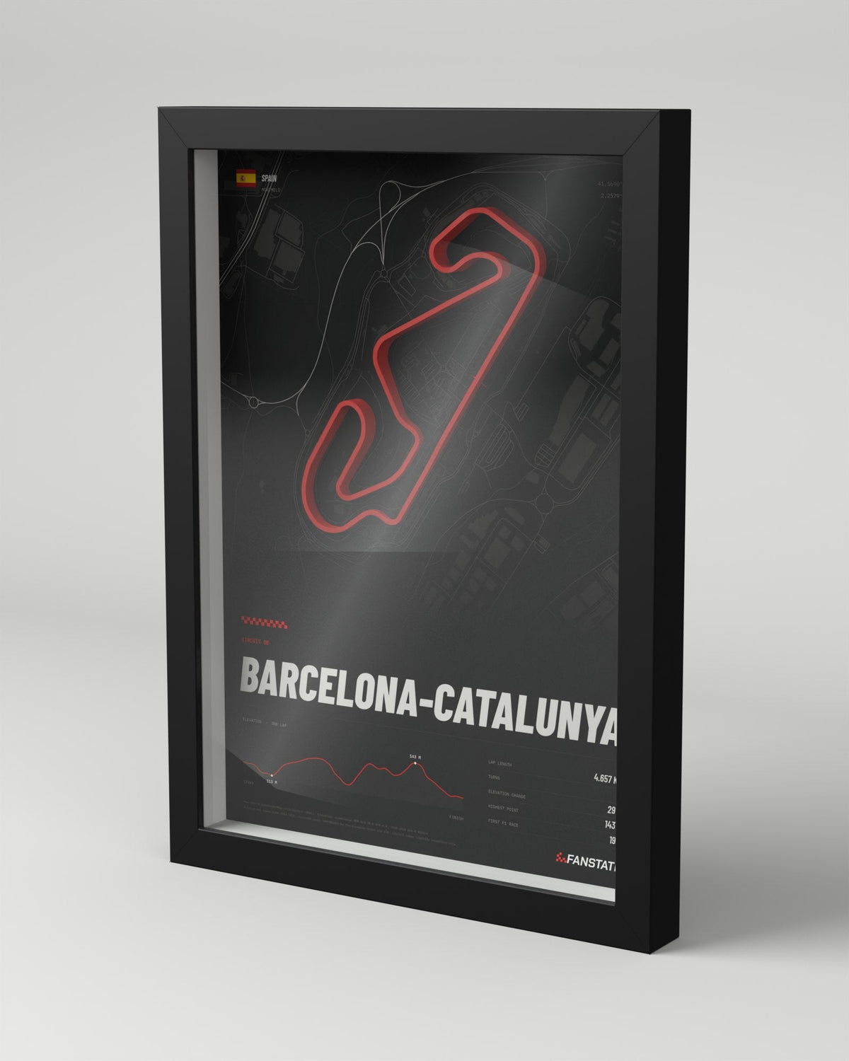 Barcelona-Catalunya 3D circuit frame, black frame, three-quarter view