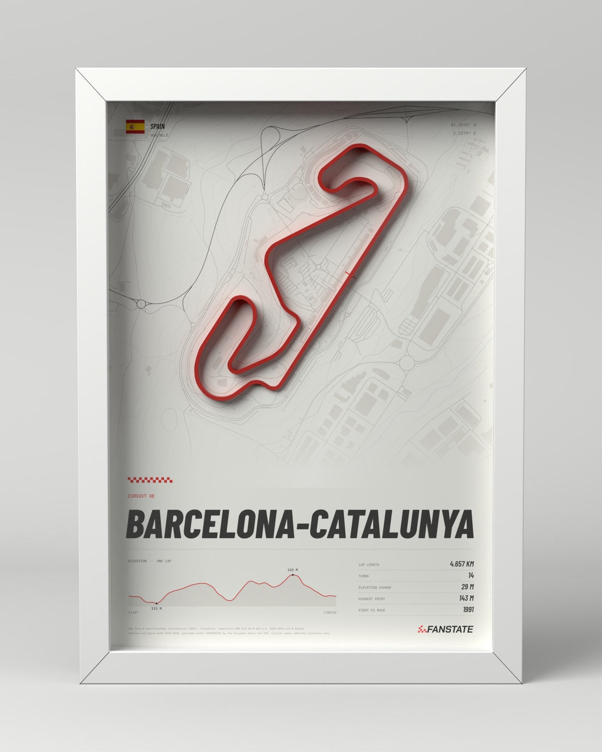 Barcelona-Catalunya 3D circuit frame, white frame, front view