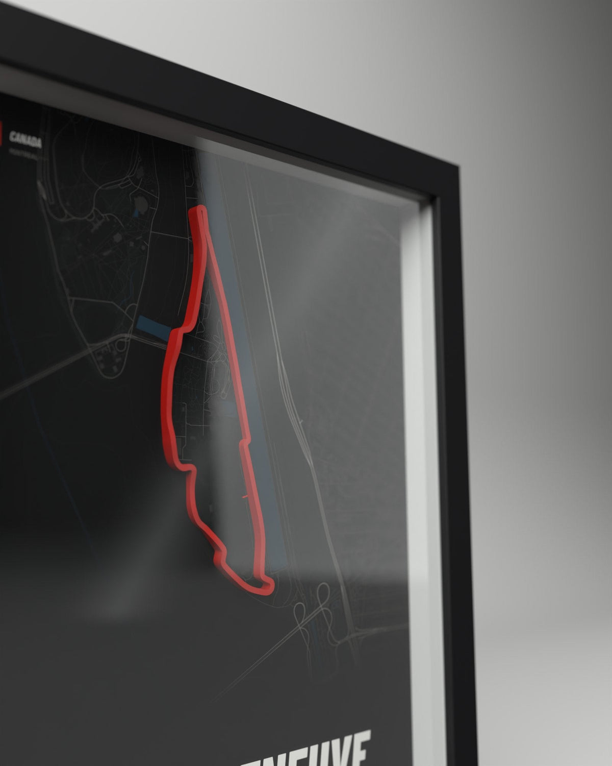 Gilles Villeneuve 3D circuit frame, black frame, close-up of the raised track