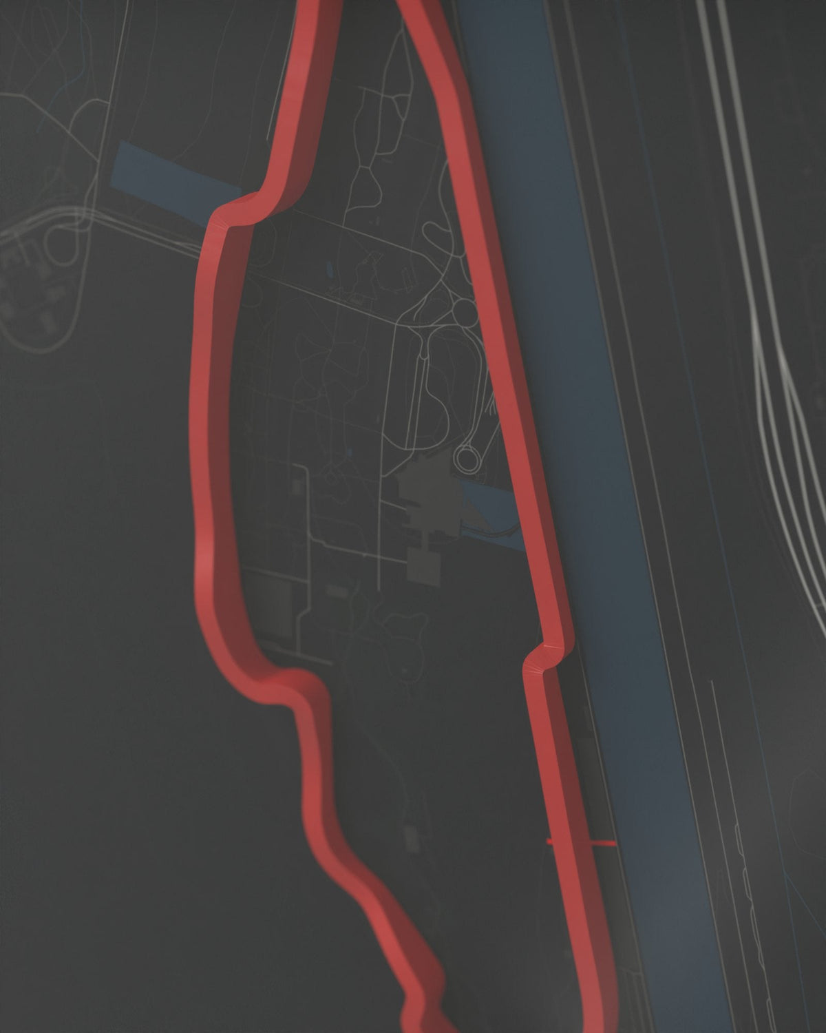 Gilles Villeneuve 3D circuit frame, black frame, detail of the raised track