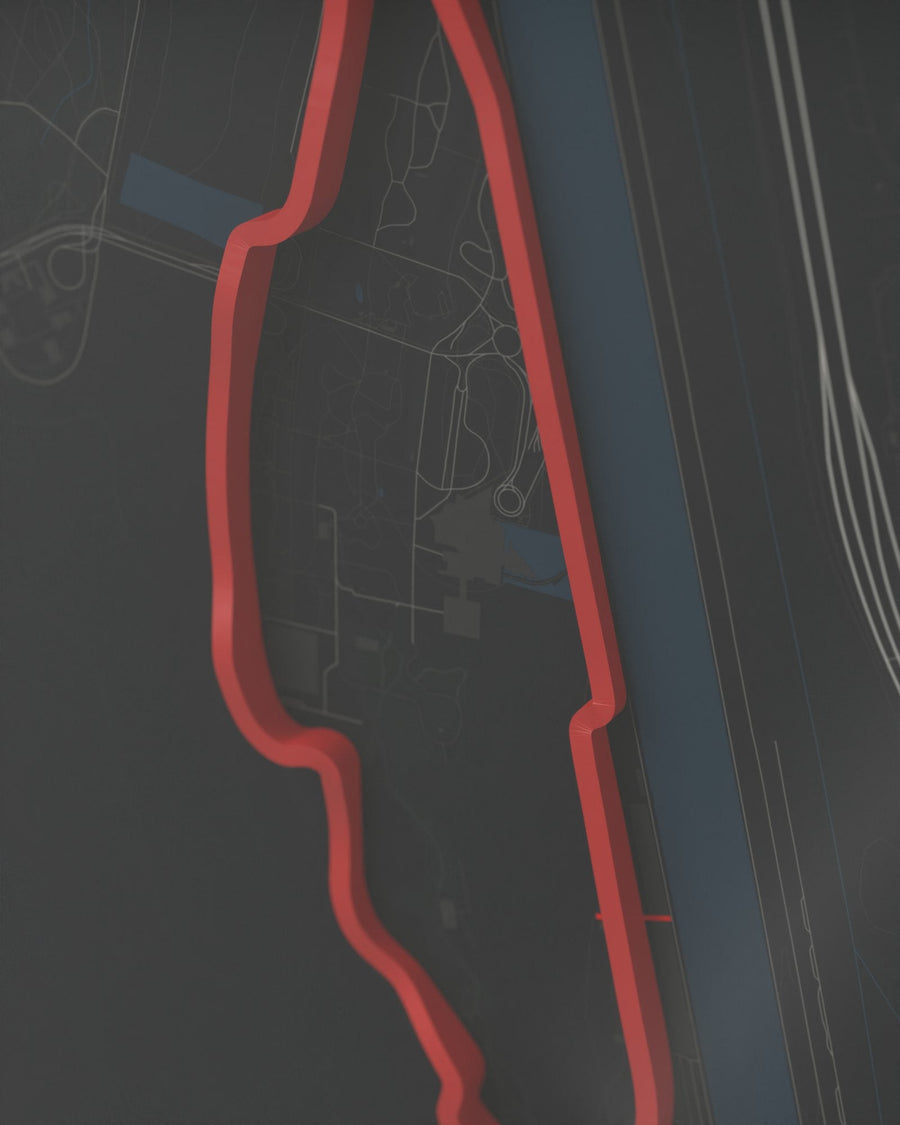 Gilles Villeneuve 3D circuit frame, black frame, detail of the raised track