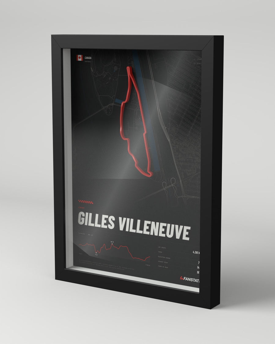 Gilles Villeneuve 3D circuit frame, black frame, three-quarter view