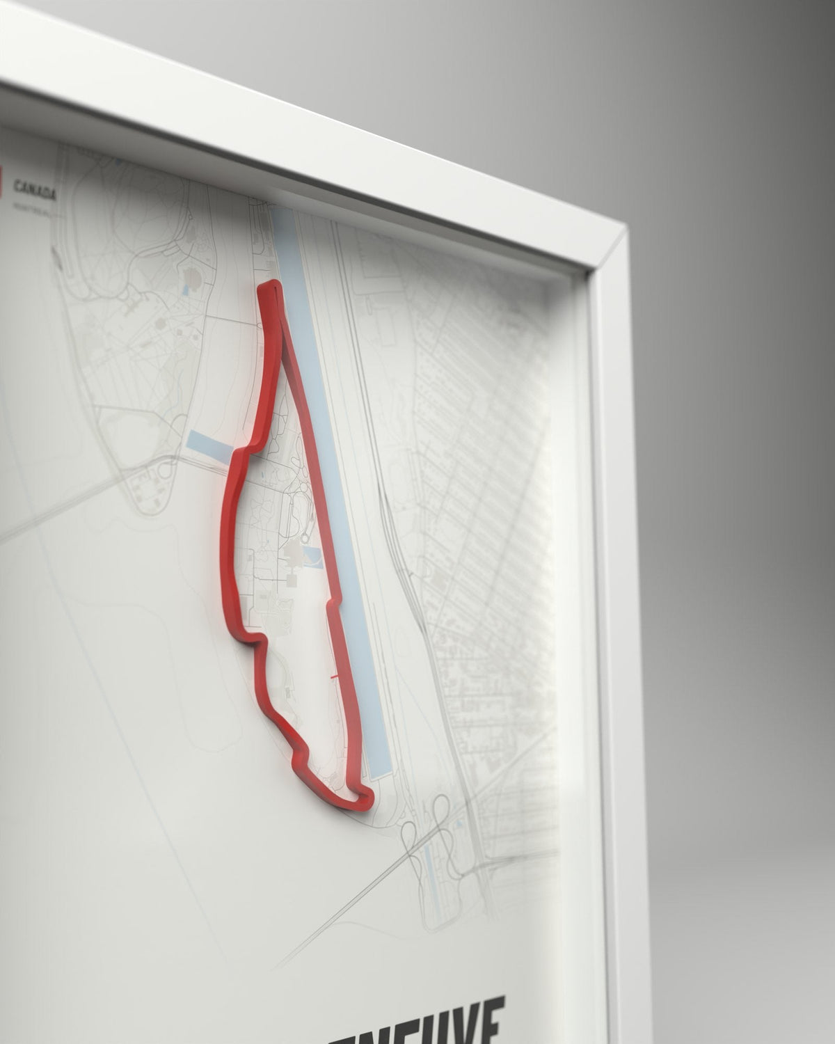 Gilles Villeneuve 3D circuit frame, white frame, close-up of the raised track