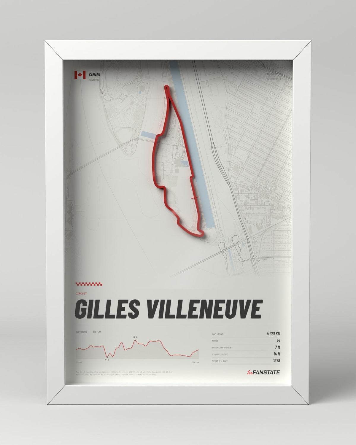 Gilles Villeneuve 3D circuit frame, white frame, front view