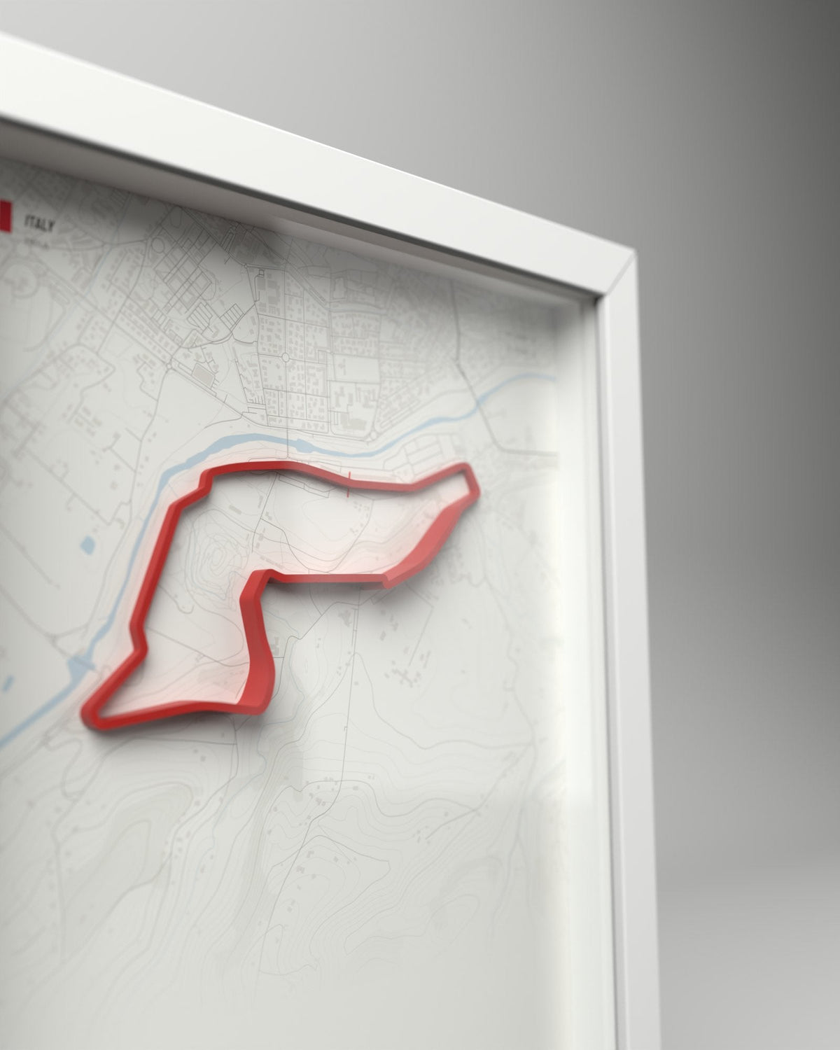Imola 3D circuit frame, white frame, close-up of the raised track