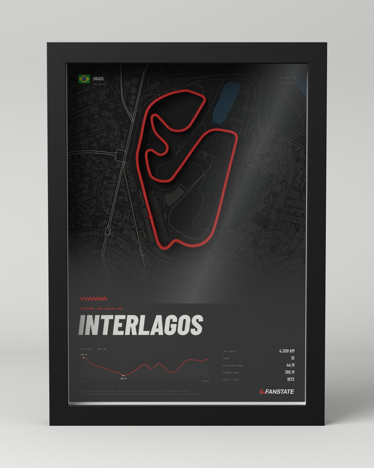Interlagos 3D circuit frame, black frame, front view