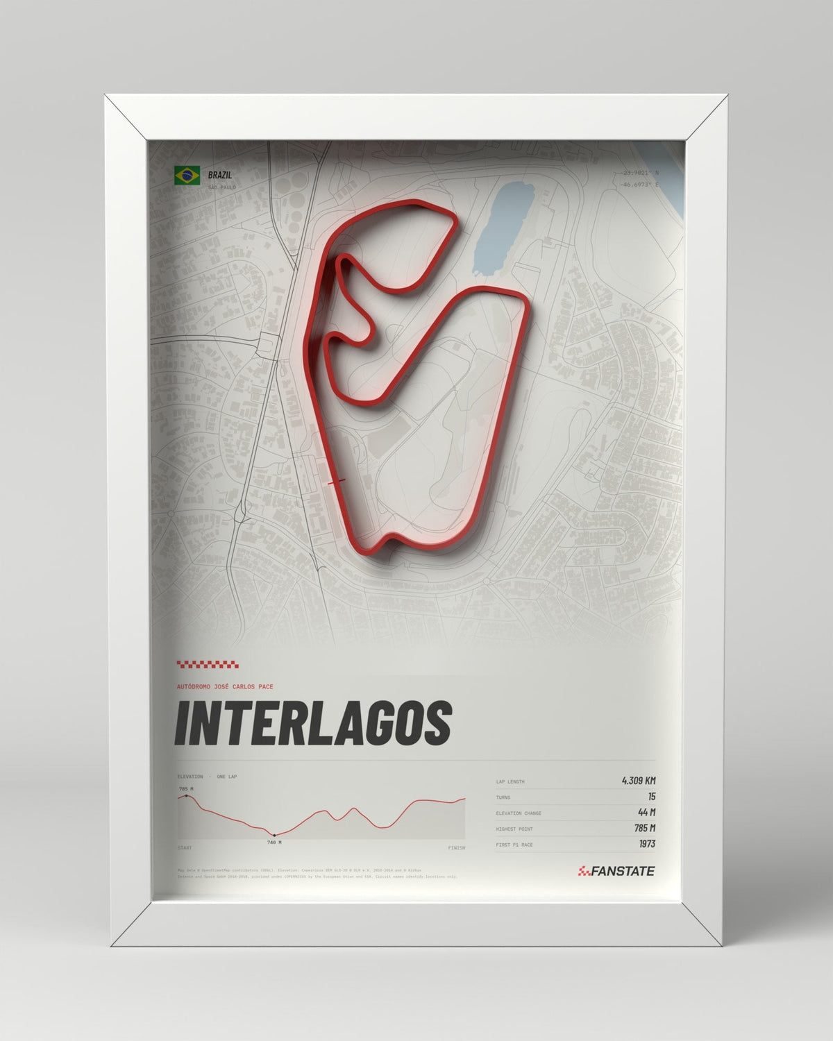 Interlagos 3D circuit frame, white frame, front view