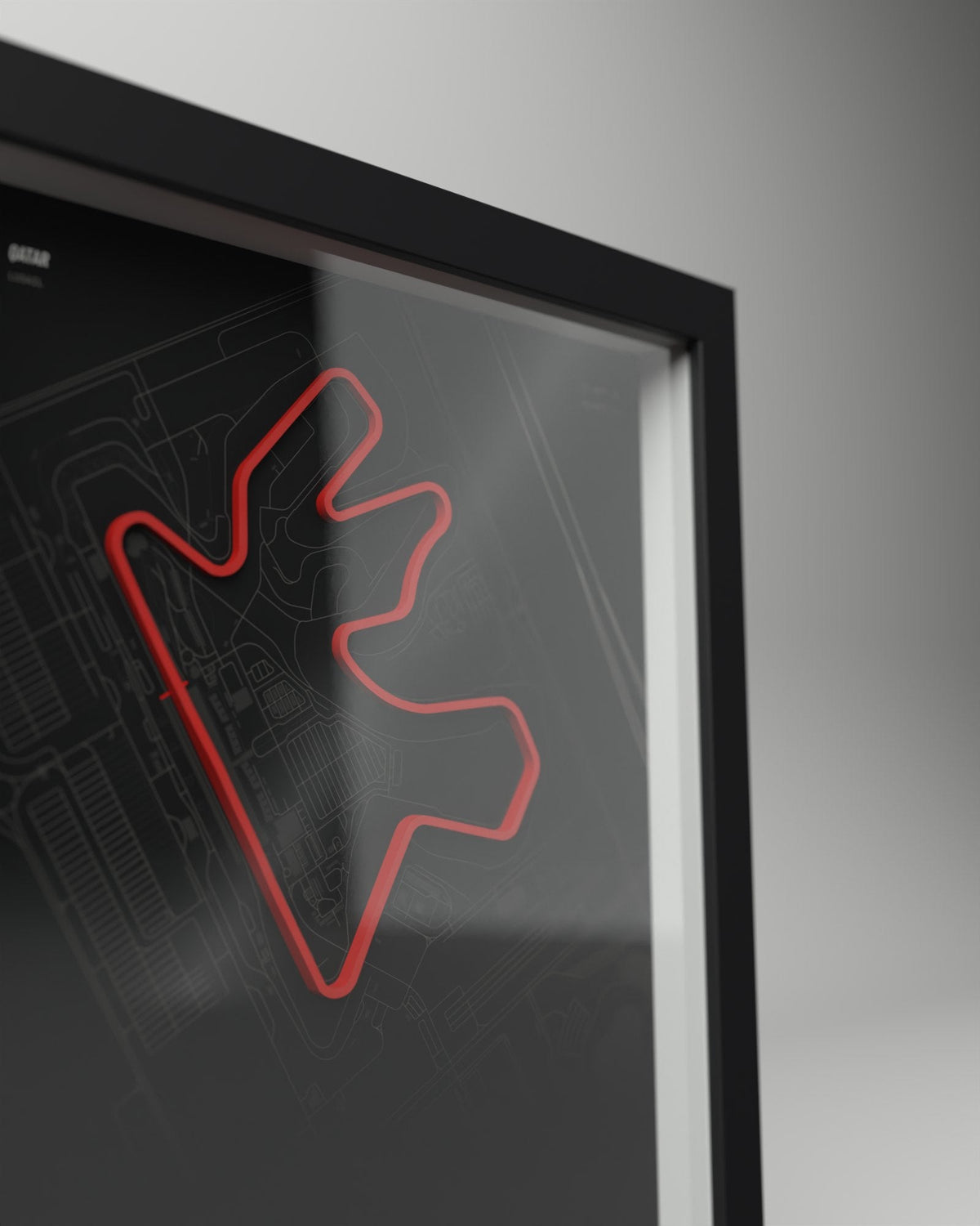 Lusail 3D circuit frame, black frame, close-up of the raised track