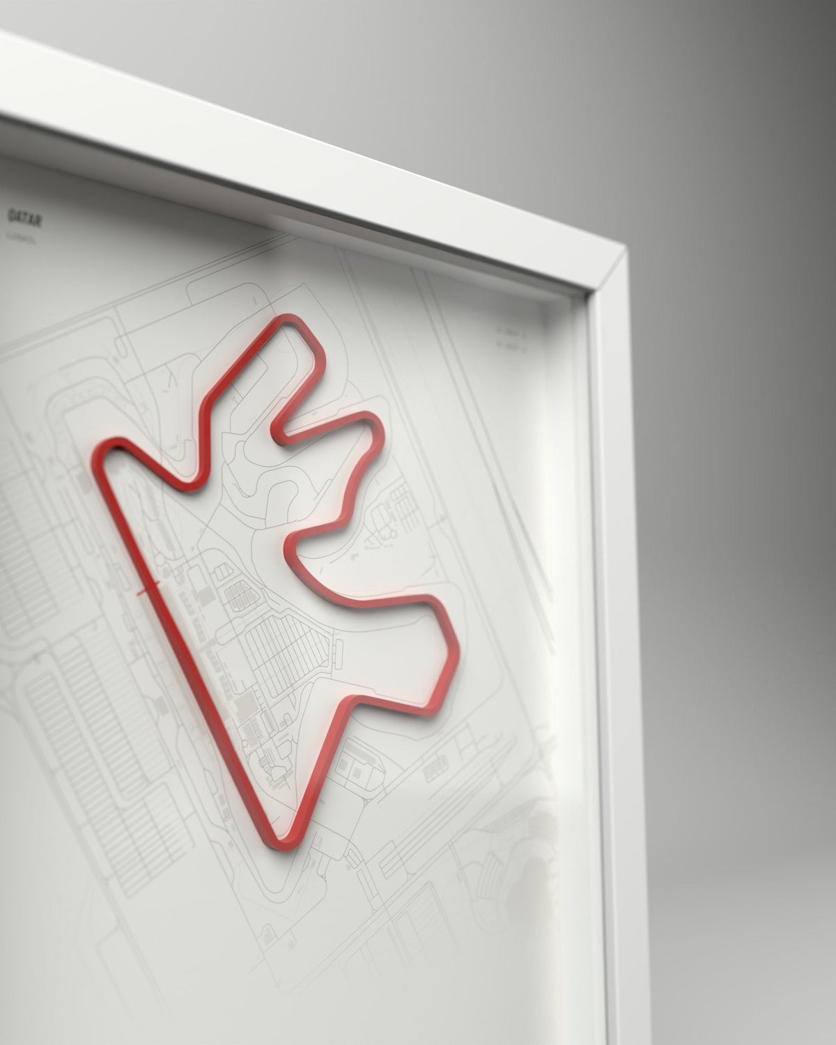 Lusail 3D circuit frame, white frame, close-up of the raised track