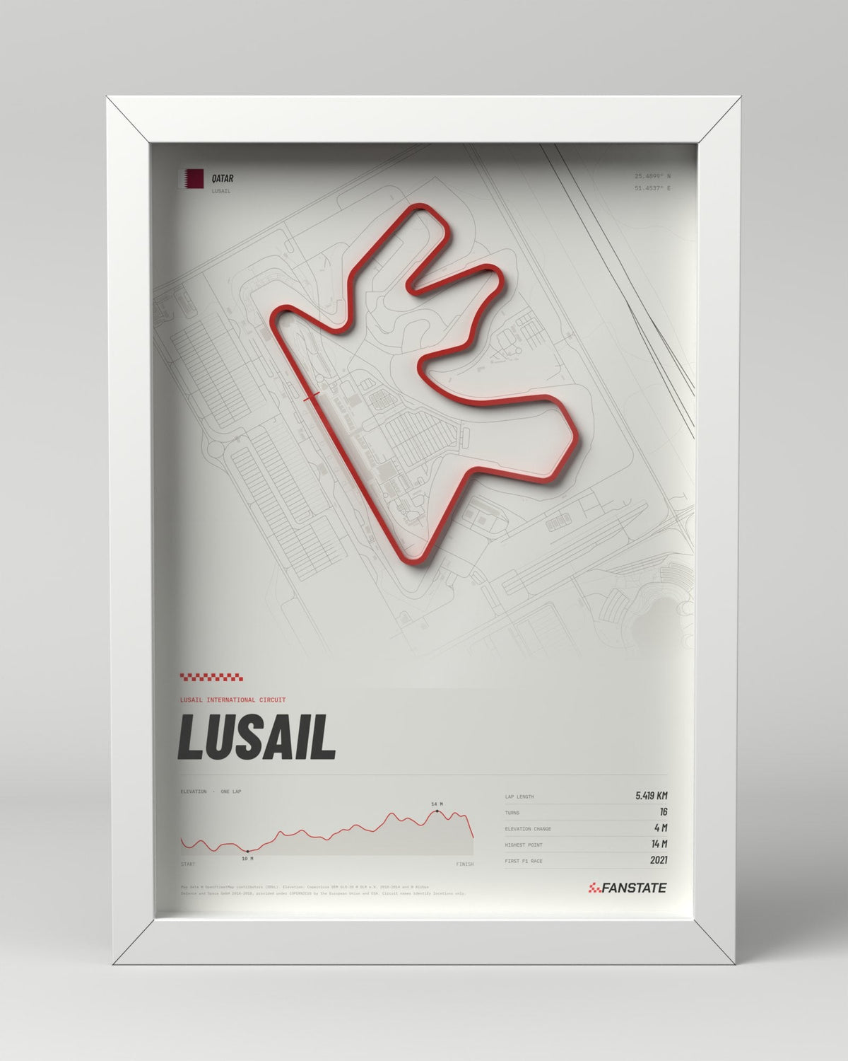 Lusail 3D circuit frame, white frame, front view