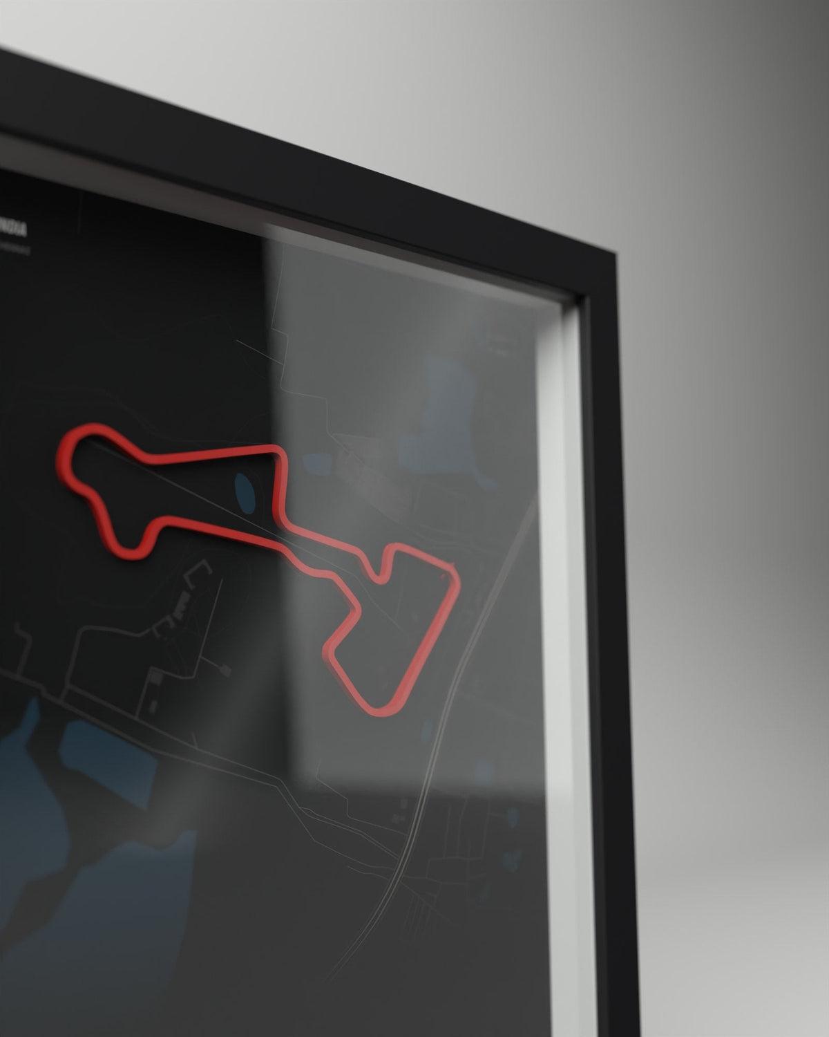 Madras International Circuit 3D circuit frame, black frame, close-up of the raised track