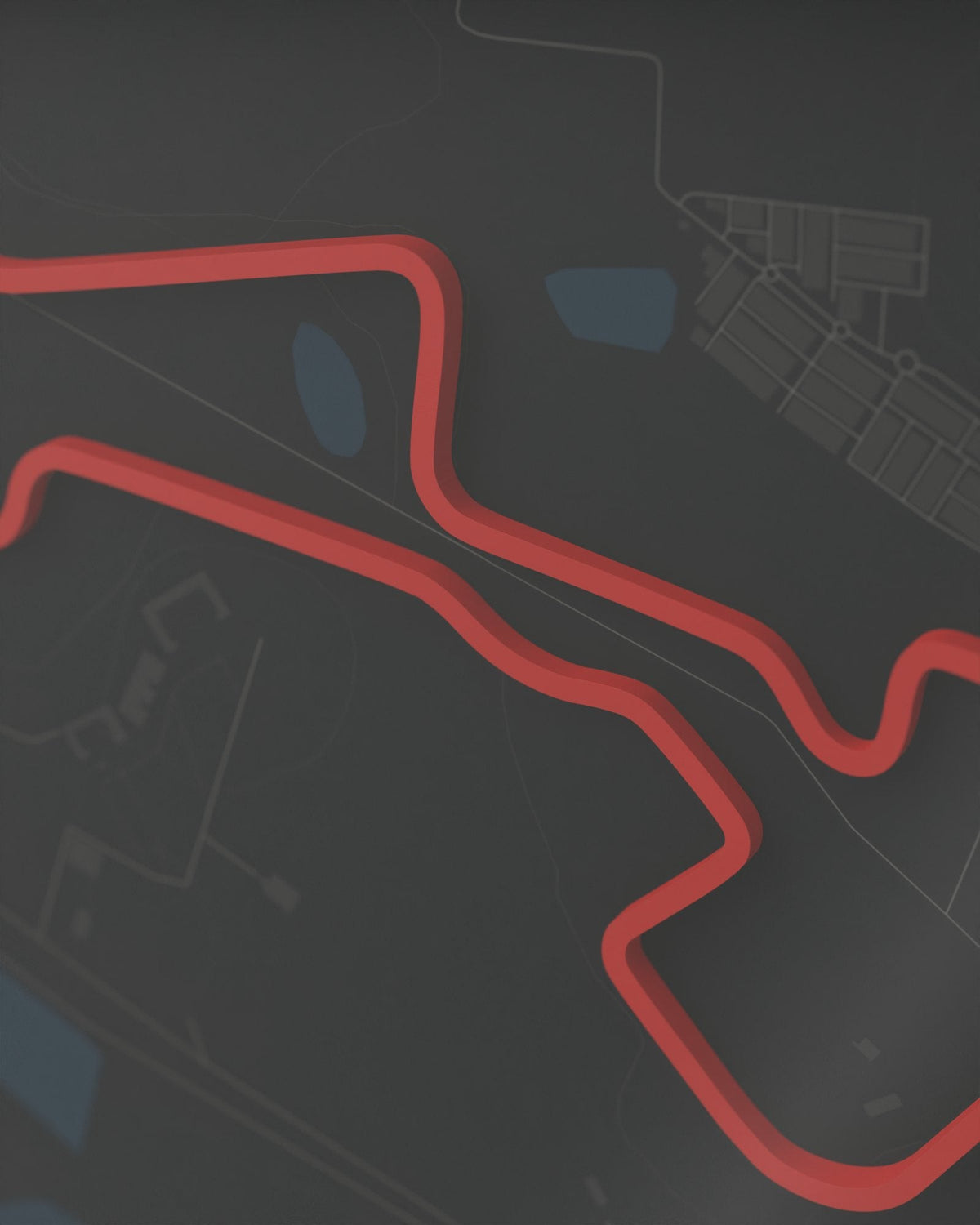 Madras International Circuit 3D circuit frame, black frame, detail of the raised track