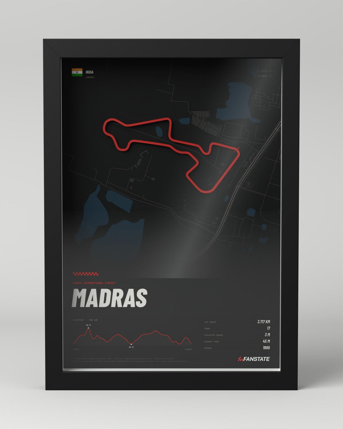 Madras International Circuit 3D circuit frame, black frame, front view