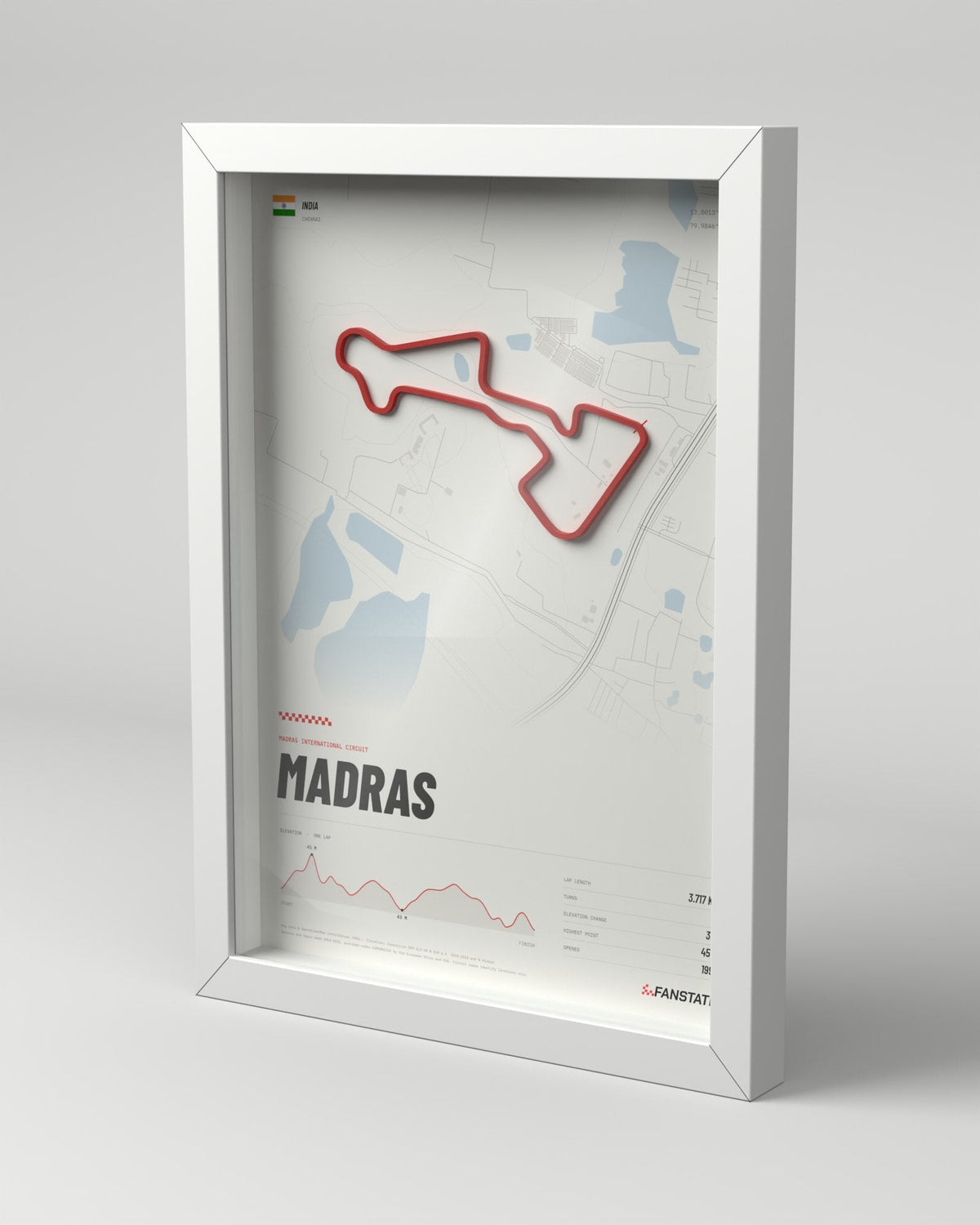 Madras International Circuit 3D circuit frame, white frame, three-quarter view